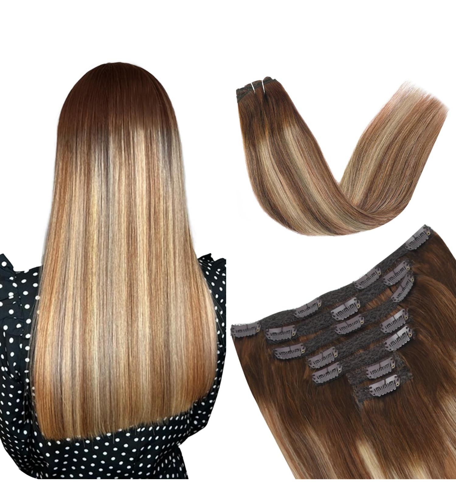Vlasy Seamless Straight Human Hair Clip in Extensions T6/60+6# 16 Inch (80 g) - Natural Thick 7 Pieces for Women - Buy Online on GoSupps.com