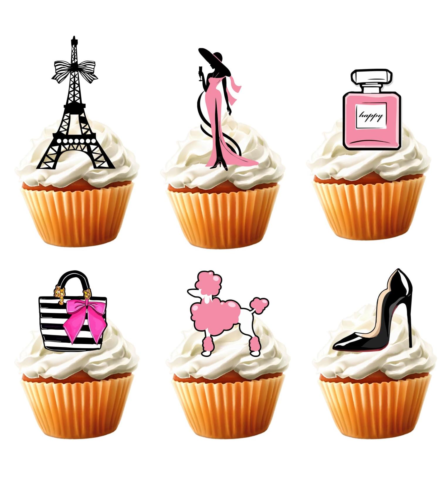 18pcs Paris Cupcake Toppers for Girl Lady Women Paris Party Supplies Glitter Rose Gold Eiffel Tower Cake Decorations Birthday French Themed Party Decorations - Buy Online on GoSupps.com