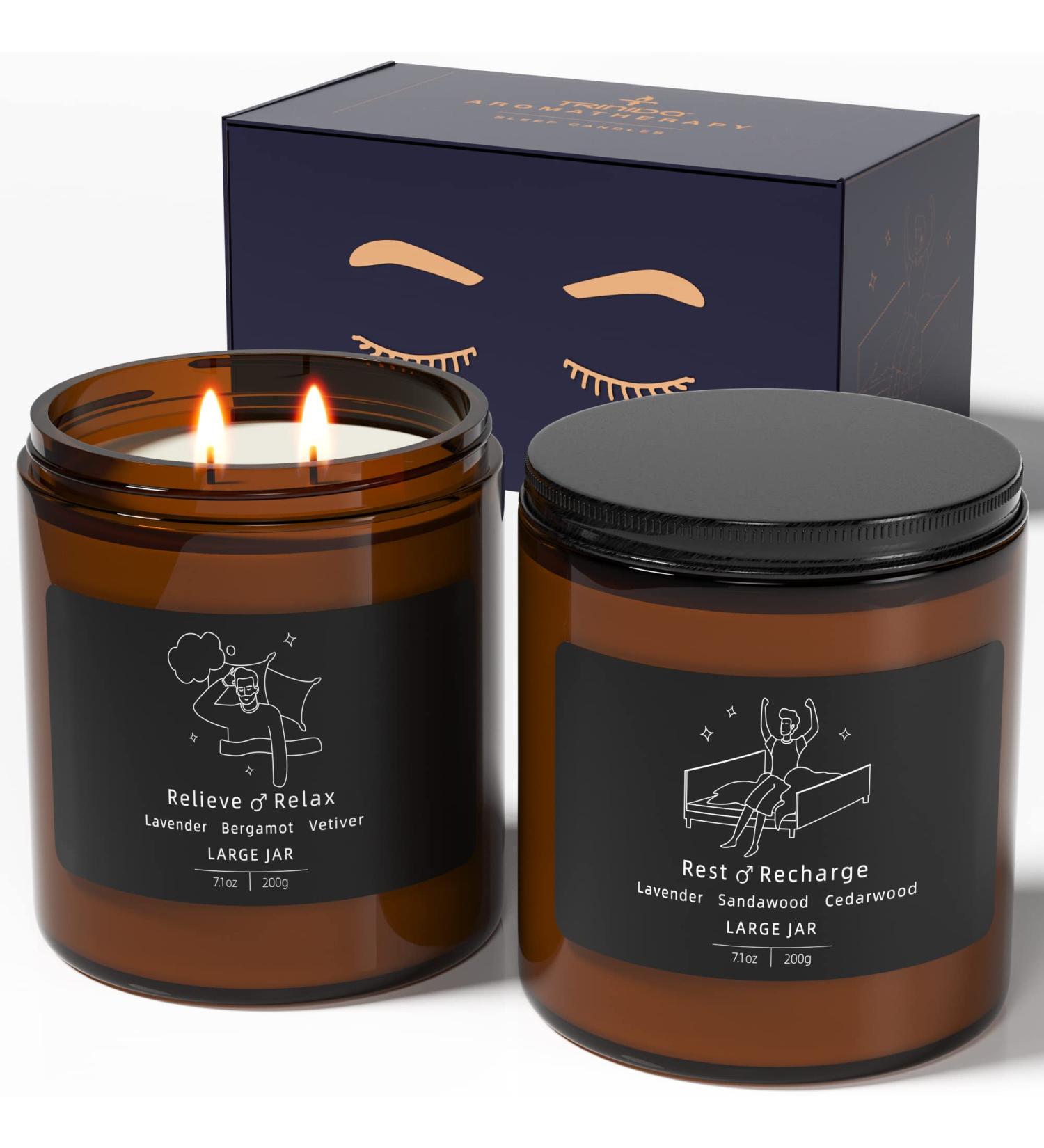 TRINIDa 2 Wicks Large Sleep Candle for Men - 100 Hours Long Burning Scented Candle Gift Set for Anxiety Relief & Sleep Promotion - Perfect Anniversary, Birthday, or Bath Relaxation Gift for Men - Buy Online on GoSupps.com
