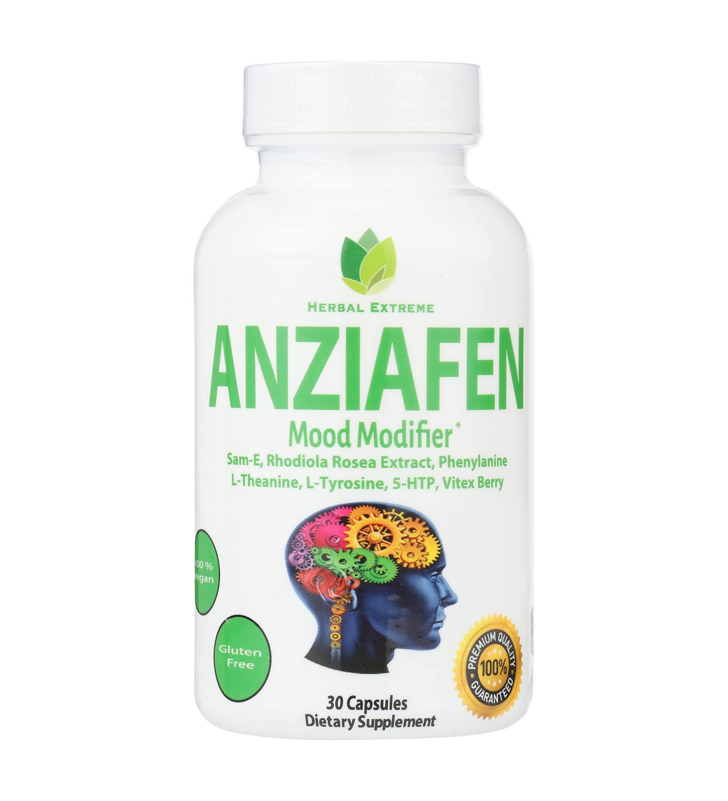 Anziafen Mood Modifying Herbal Supplement - 30 Capsules with Sam-E Rhodiola 5-HTP & More - Boost Mood & Wellbeing - Buy Online on GoSupps.com