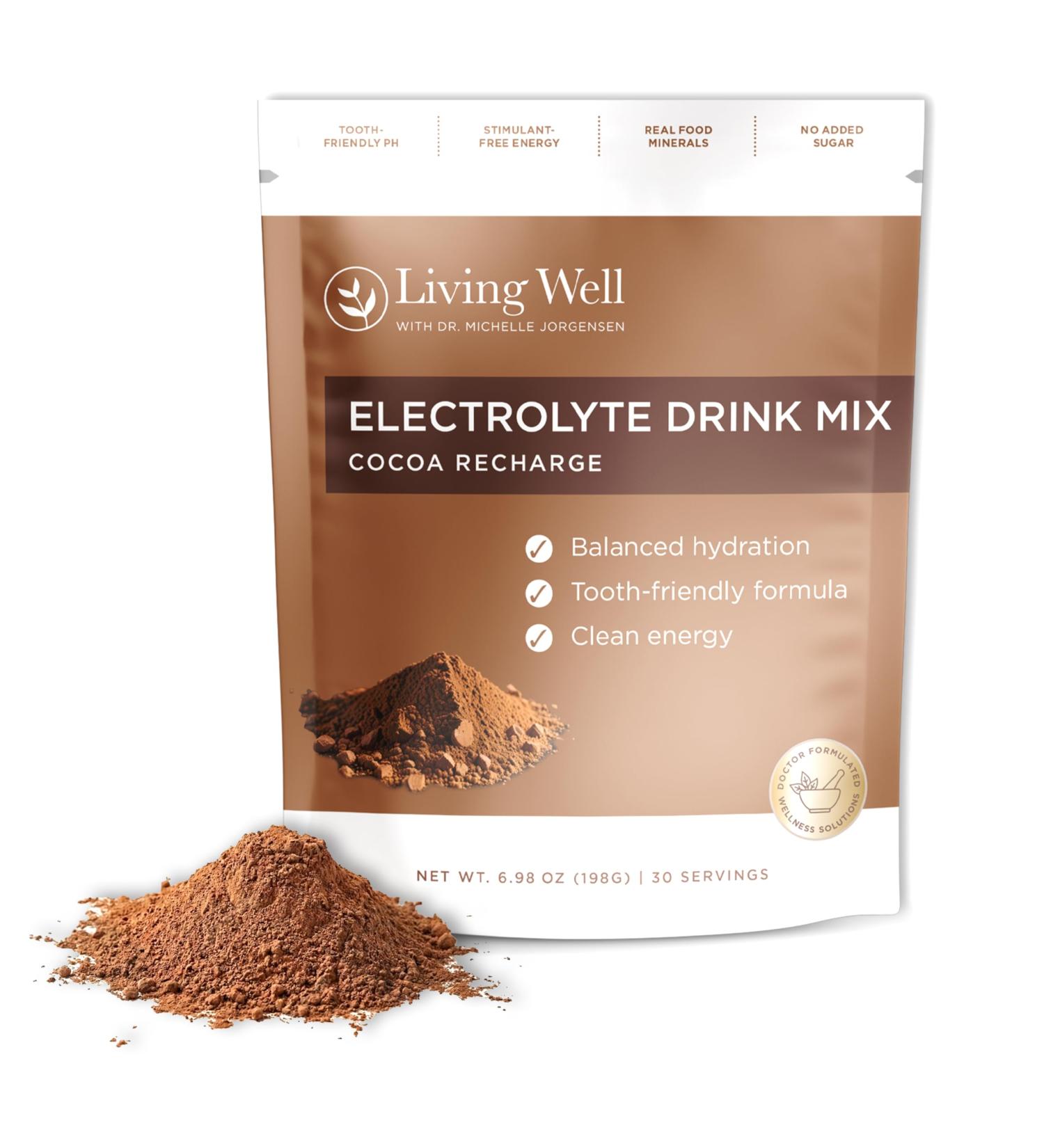 Living Well with Dr. Michelle Chocolate Electrolyte Powder Caffeine-Free Electrolyte Drink Mix for Clean Hydration & Energy, Sugar-Free Cocoa Flavor - Buy Online on GoSupps.com