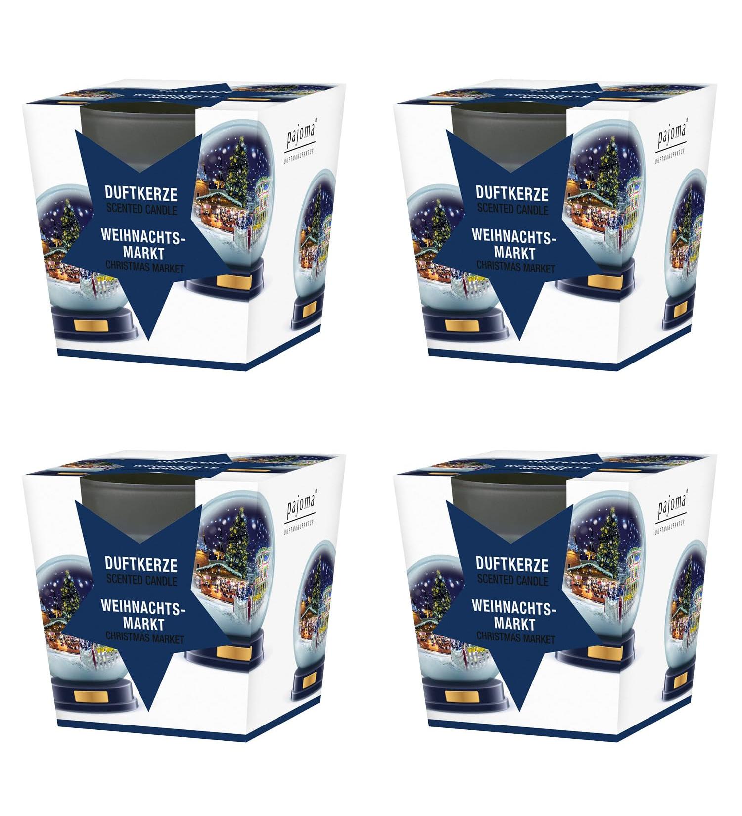Pajoma Christmas Market Candle Set - 4 Premium Satin Glass Candles | 4x120g Wax | 25 Hours Burn Time | Perfect Gift Packaging - Buy Online on GoSupps.com