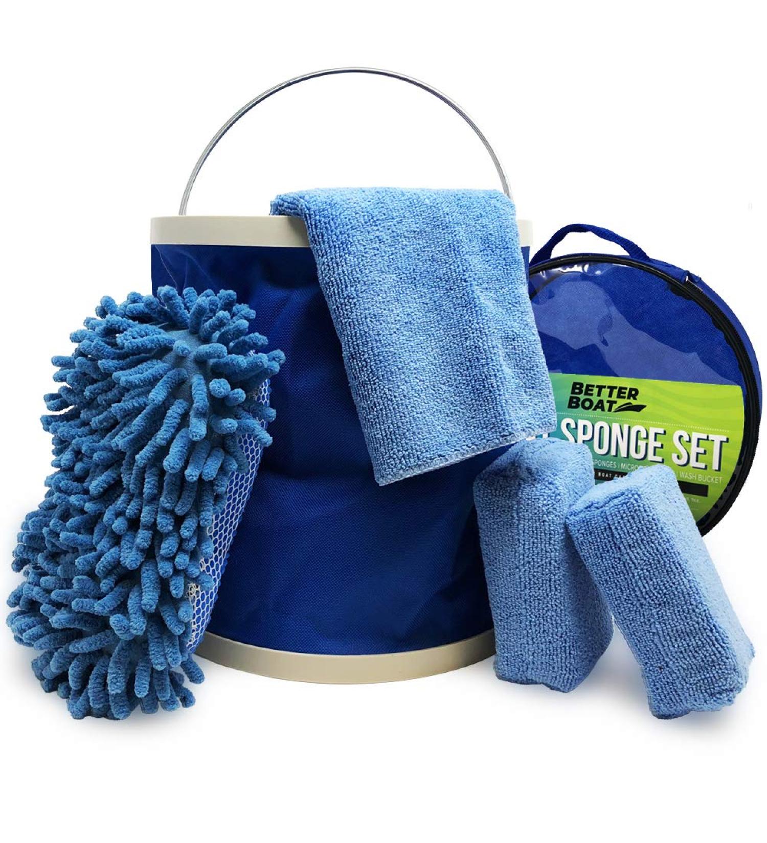 Microfiber Boat Cleaner and Car Wash Kit - Non-Scratch Sponge Bucket, Wash Cloths for Interior and Exterior - Ideal for Fiberglass Boat Hulls and Car Seats - Complete Cleaning Supplies - Buy Online on GoSupps.com