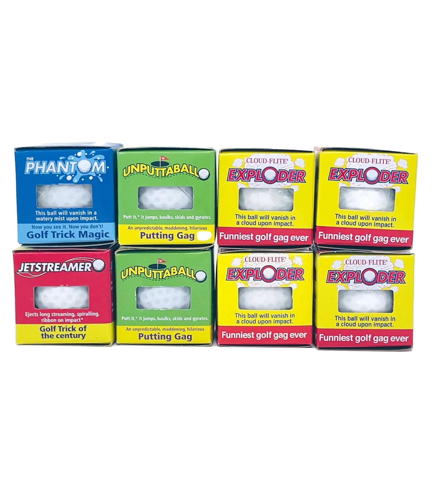 Lot 8 Trick Golf Balls: Exploding, Mist, Wobble, Streamer - Gag Gift Set - Buy Online on GoSupps.com