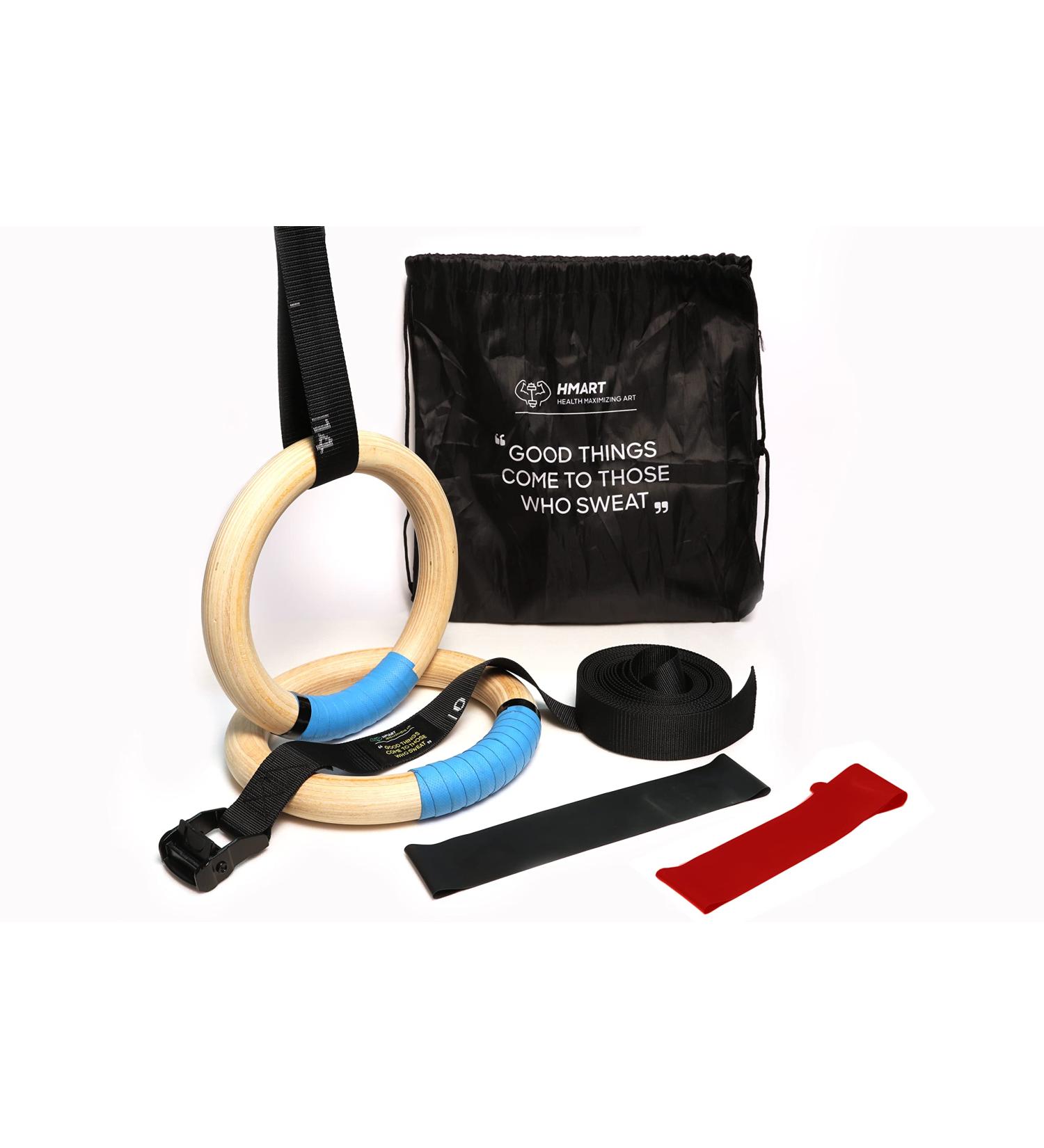 HMART Wooden Gymnastic Rings 1600Ibs Capacity with Loop Bands & Adjustable Straps for Home & Outdoor Exercise - Buy Online on GoSupps.com