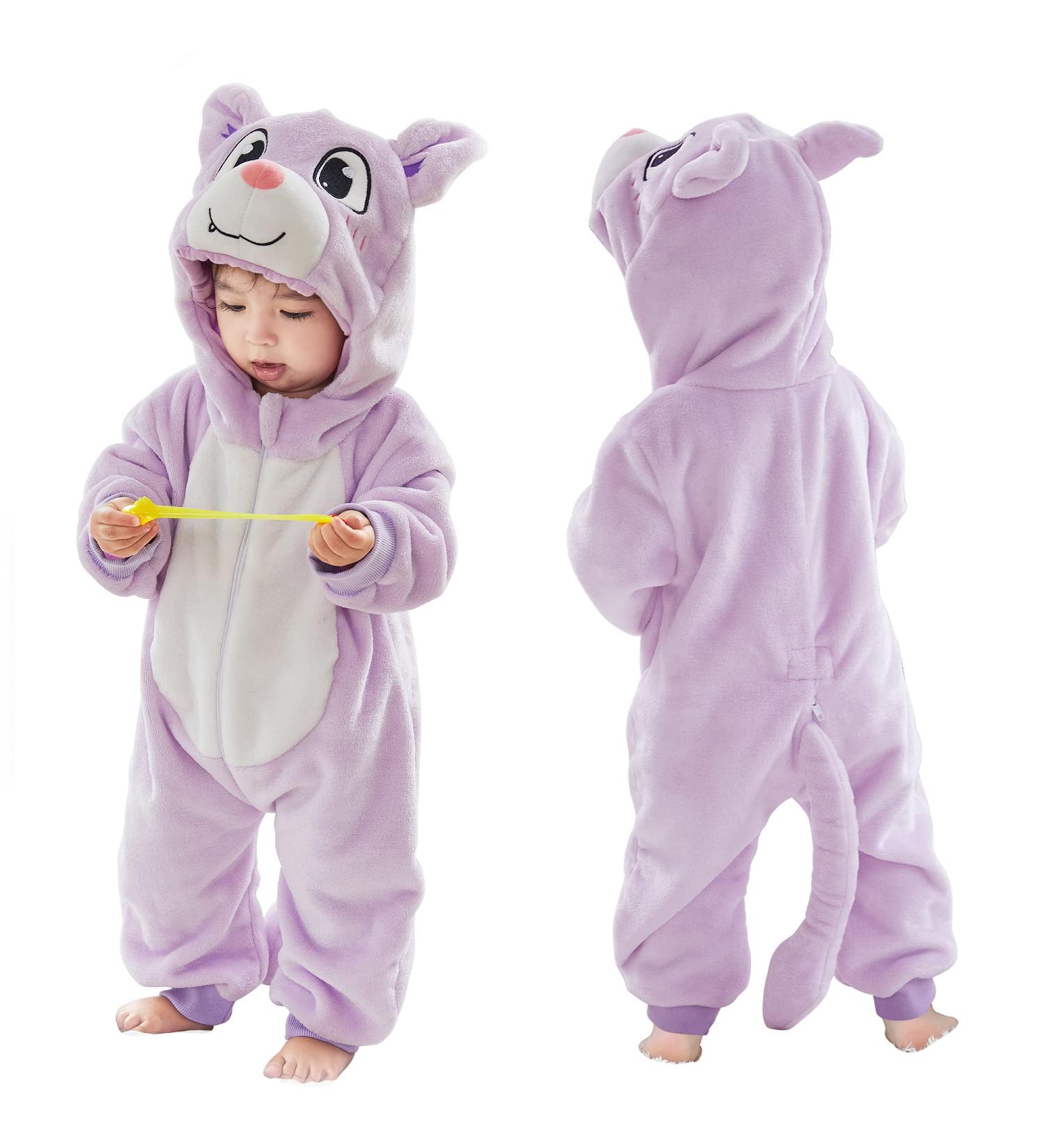 COOKY.D Baby Hooded Rompers | Winter Flannel Jumpsuit Pajamas for Infants | 6-12 Months - Buy Online on GoSupps.com