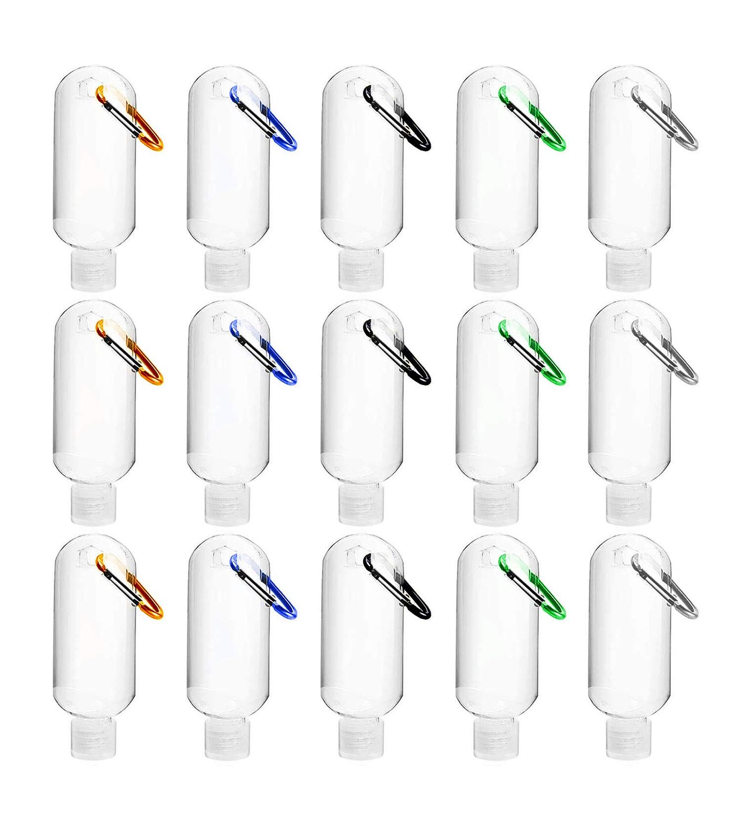 15 Pcs 50ml Refillable Travel Bottles Portable with Hook Portable Hand Sanitizer Containers with Carabiner Plastic Clear Bottles for Outdoor Travel Business Trip(Hook Color Random) Transparent-15pcs - Buy Online on GoSupps.com