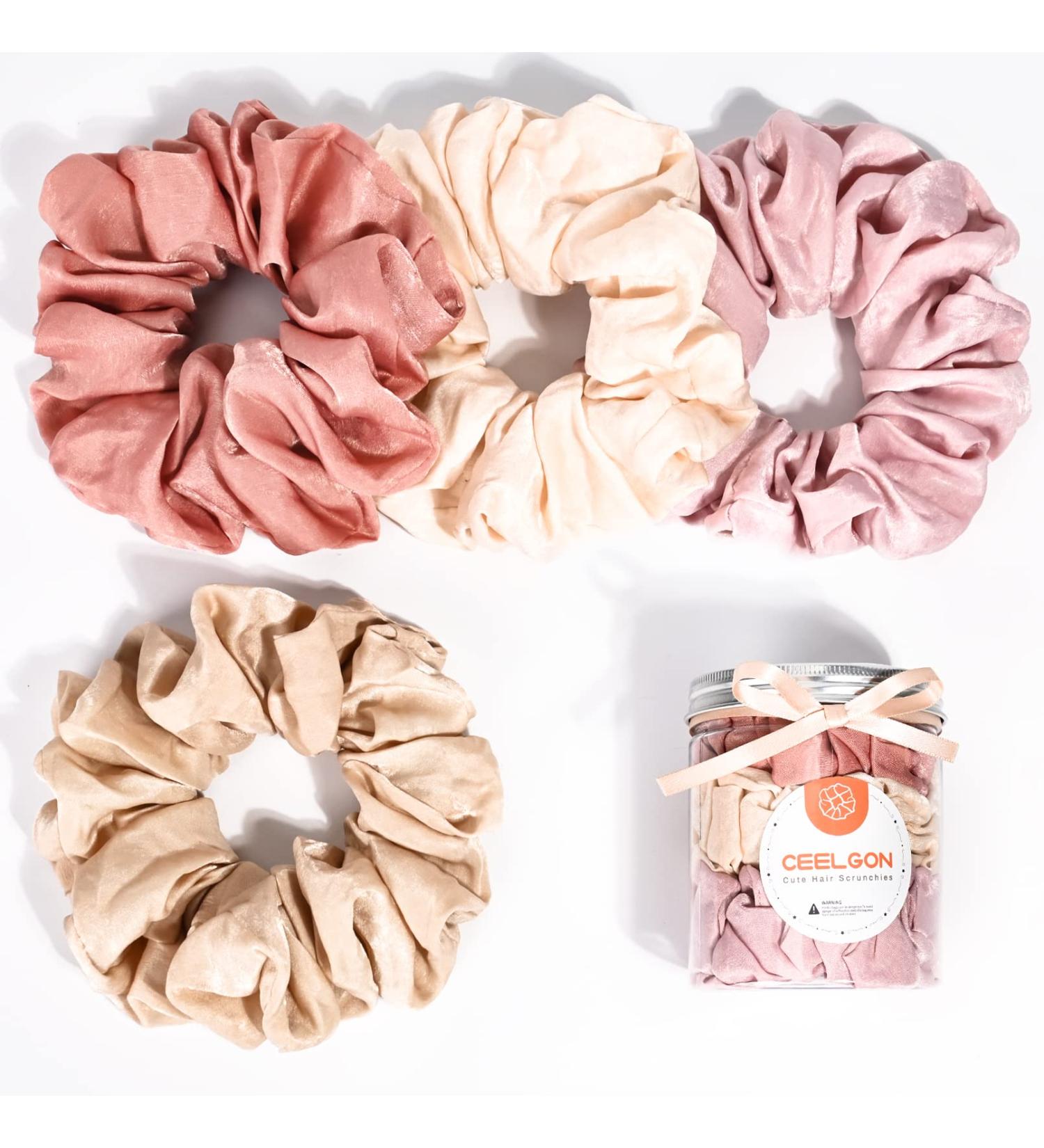 XL Big Silk Scrunchies Hair Ties for Women - CEELGON Oversized Pink Satin Silk Scrunchie 4 Pack - Extra Large Jumbo Soft Champagne Chiffon - Ideal for Thick Hair (Pink Champagne) - Buy Online on GoSupps.com