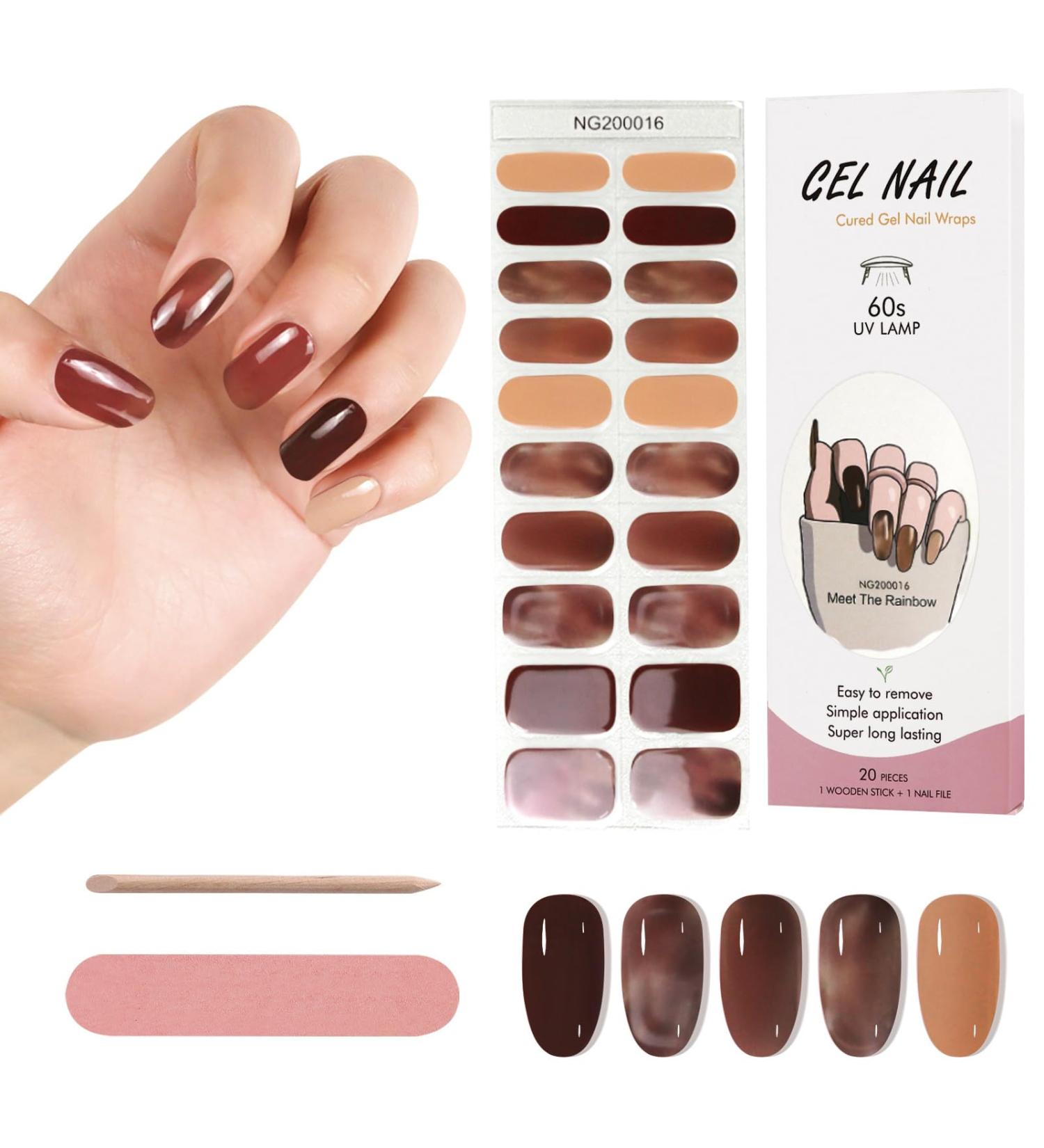 Kalolary 20PCS Nail Gel Polish Strips | Full Wraps Self-Adhesive Stickers | Nail File & Stick Included (UV/LED Lamp Required) - Buy Online on GoSupps.com