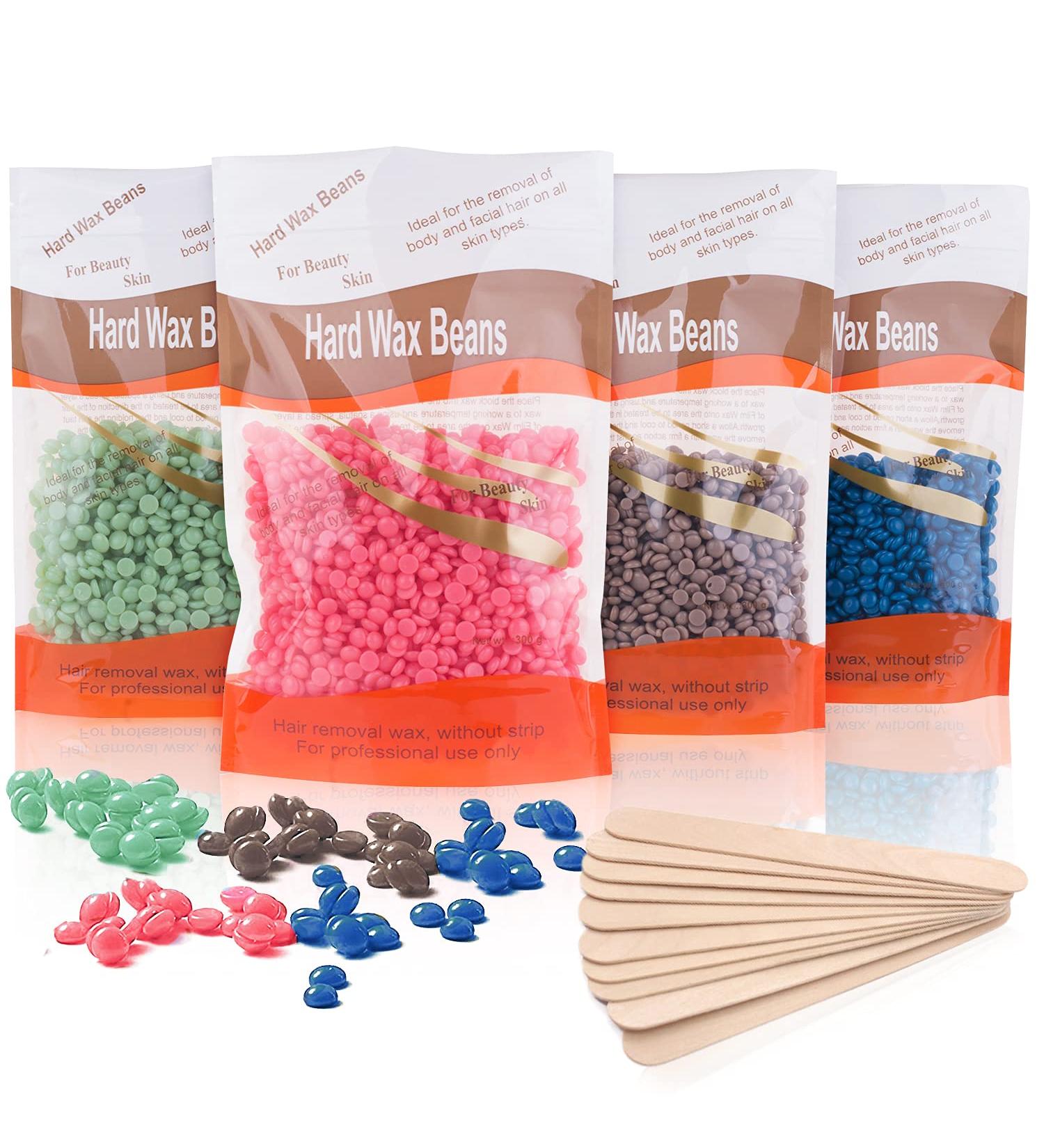 Premium Wax Beans for Hair Removal - 400g Beads & 10 Wooden Spatulas | Full Body Waxing Solution - Buy Online on GoSupps.com