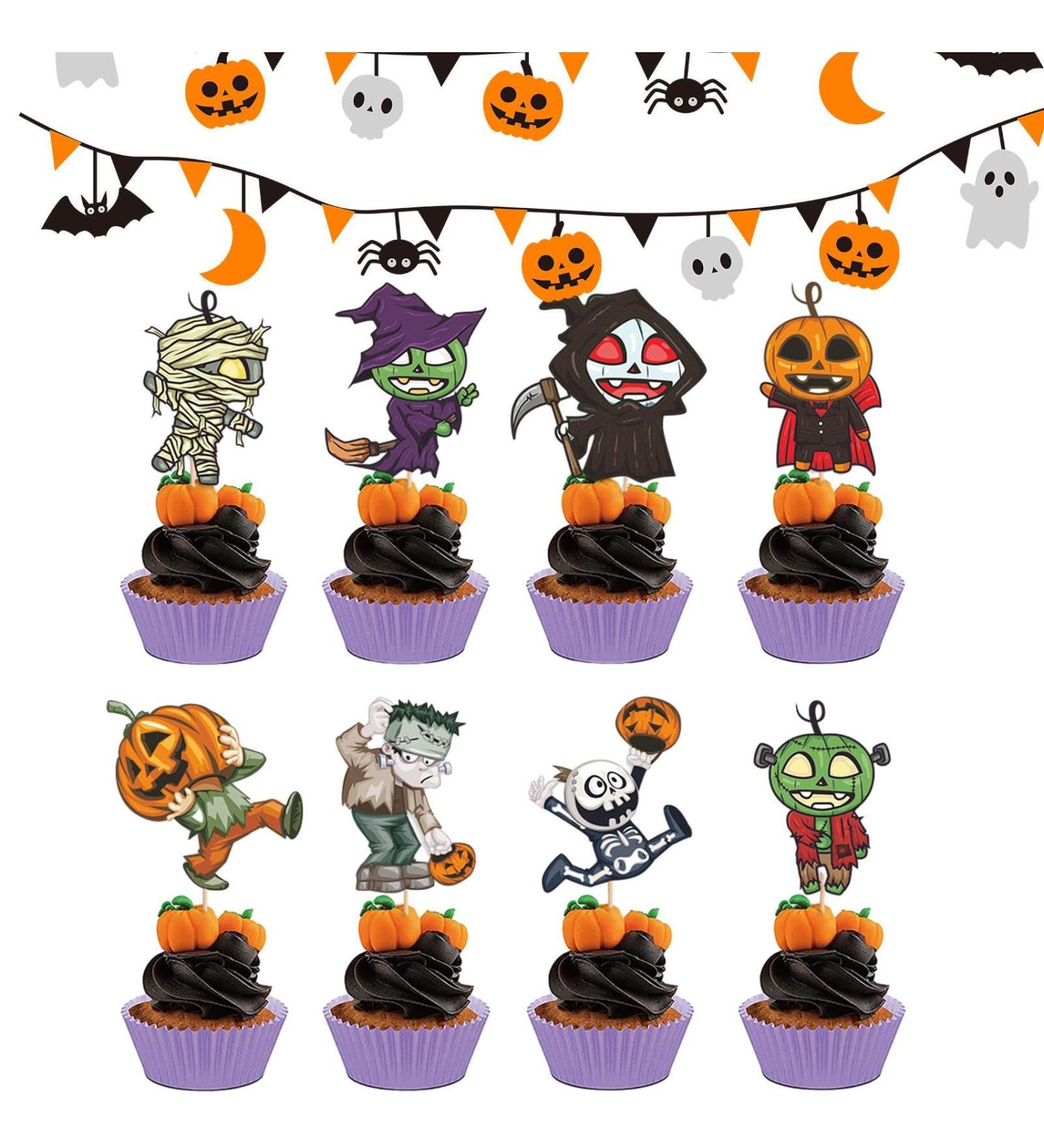 Halloween Cake Toppers - Fall Theme Cupcake Decorations | Pumpkin Cupcake Toothpicks Party Decorations for Cupcake Party Supplies Neecs - Buy Online on GoSupps.com