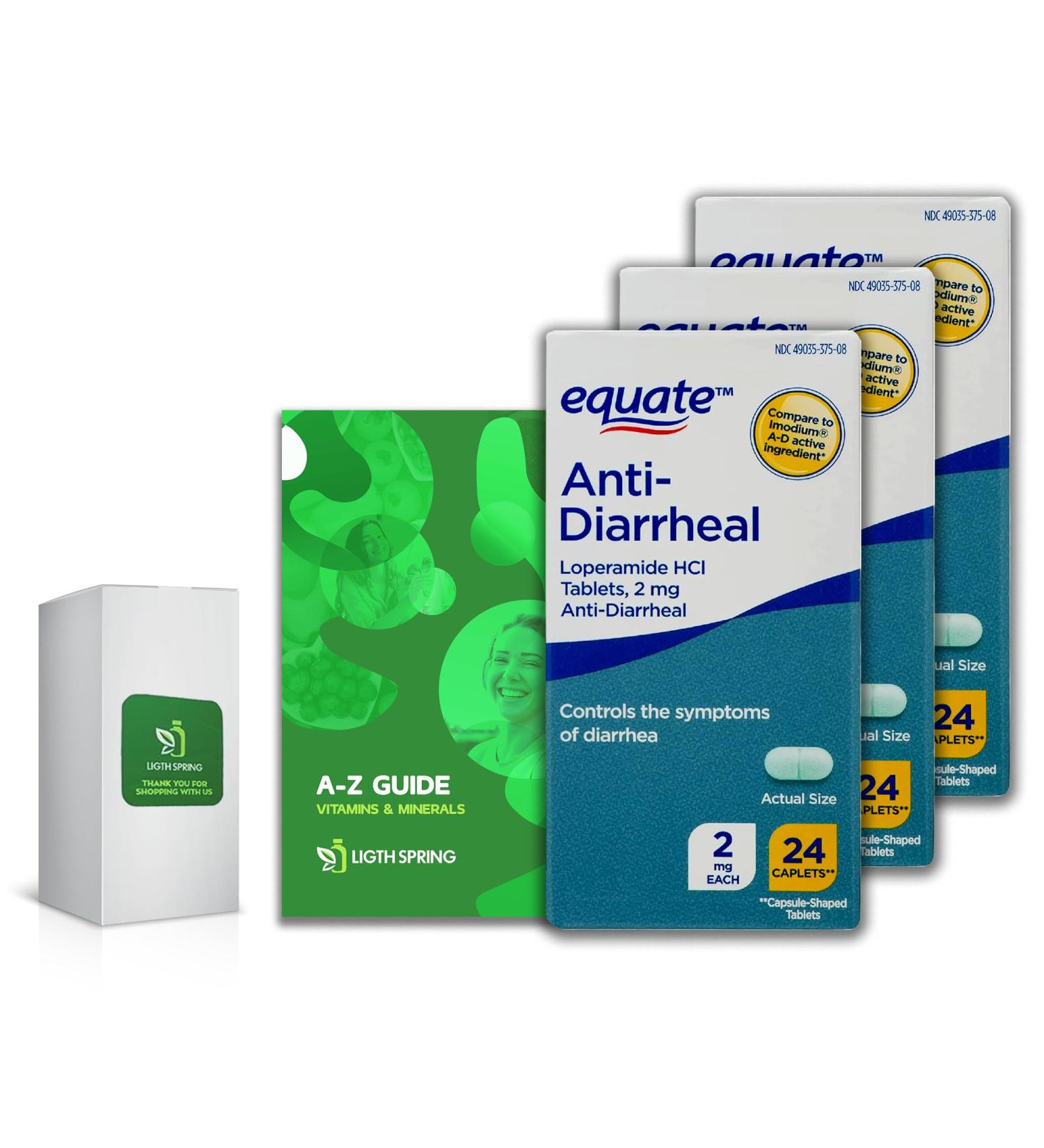 Equate Anti-Diarrheal 2 mg - Loperamide 24 Caplets (3 Pack) | Exclusive Vitamins & Minerals Bundle | A to Z Health Guide - Buy Online on GoSupps.com