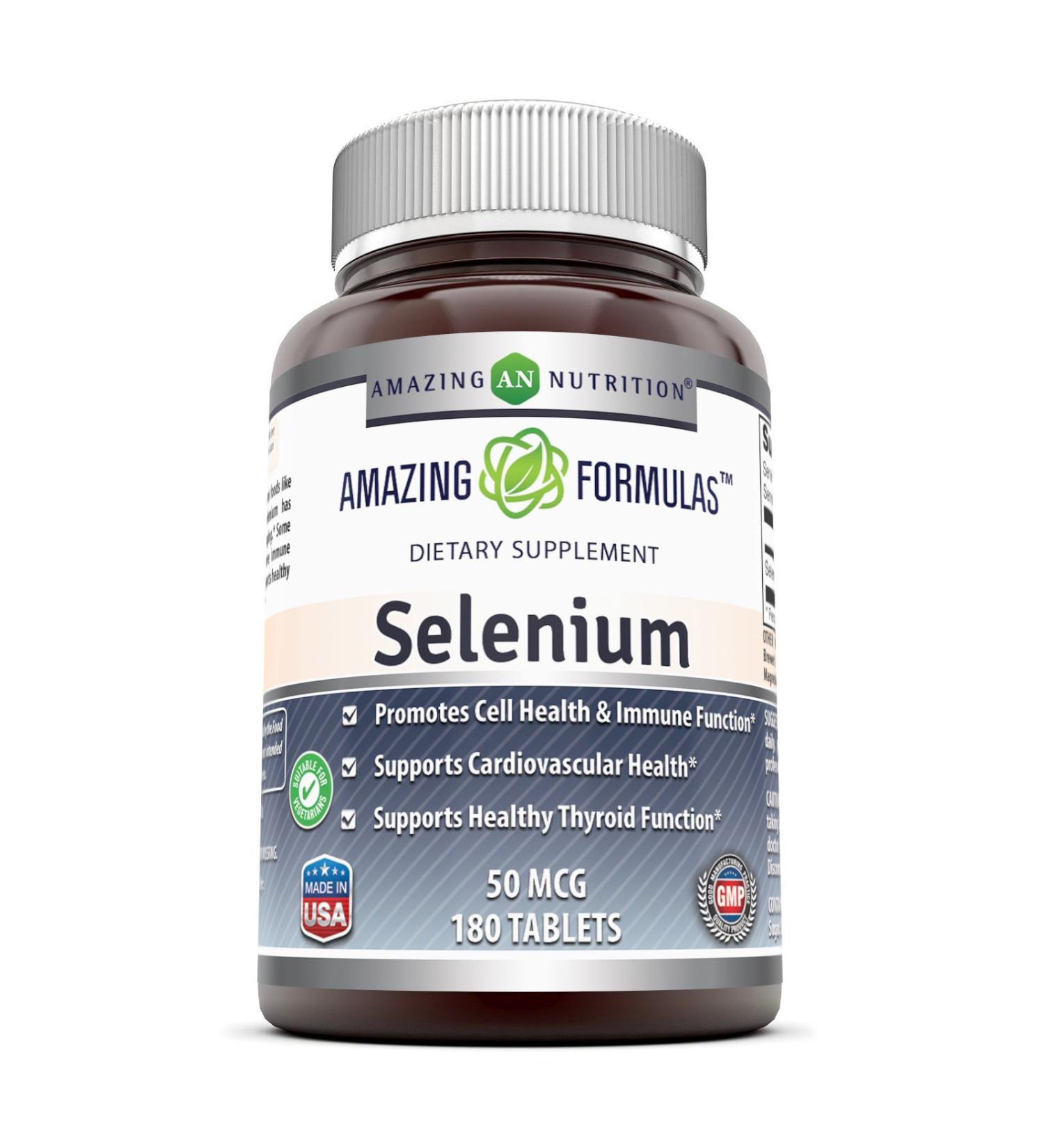 Amazing Formulas Selenium 50mcg Natural Yeast 180 Tablets - Cell, Immune & Cardiovascular Support - Buy Online on GoSupps.com