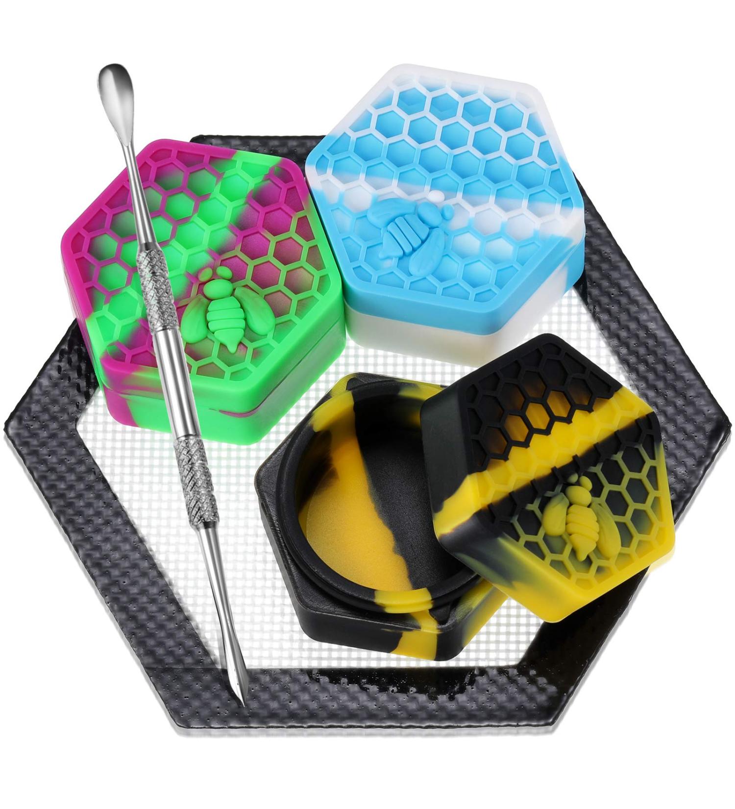 5 Piece Silicone Wax Container Set with Honeybee Jar, Mat Pad, and Carving Tool - Kitchen Storage Solution for Oil and Wax - Buy Online on GoSupps.com
