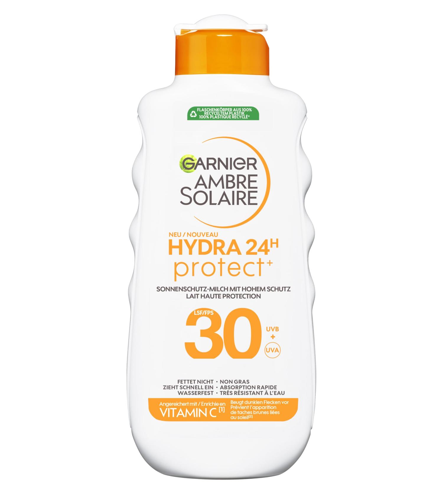  Garnier Garnier Ambre Solaire Hydra Protect+ Sun Milk 24h SPF 30 UVA and UVB Protection with Vitamin C 175 ml - Buy Online on GoSupps.com