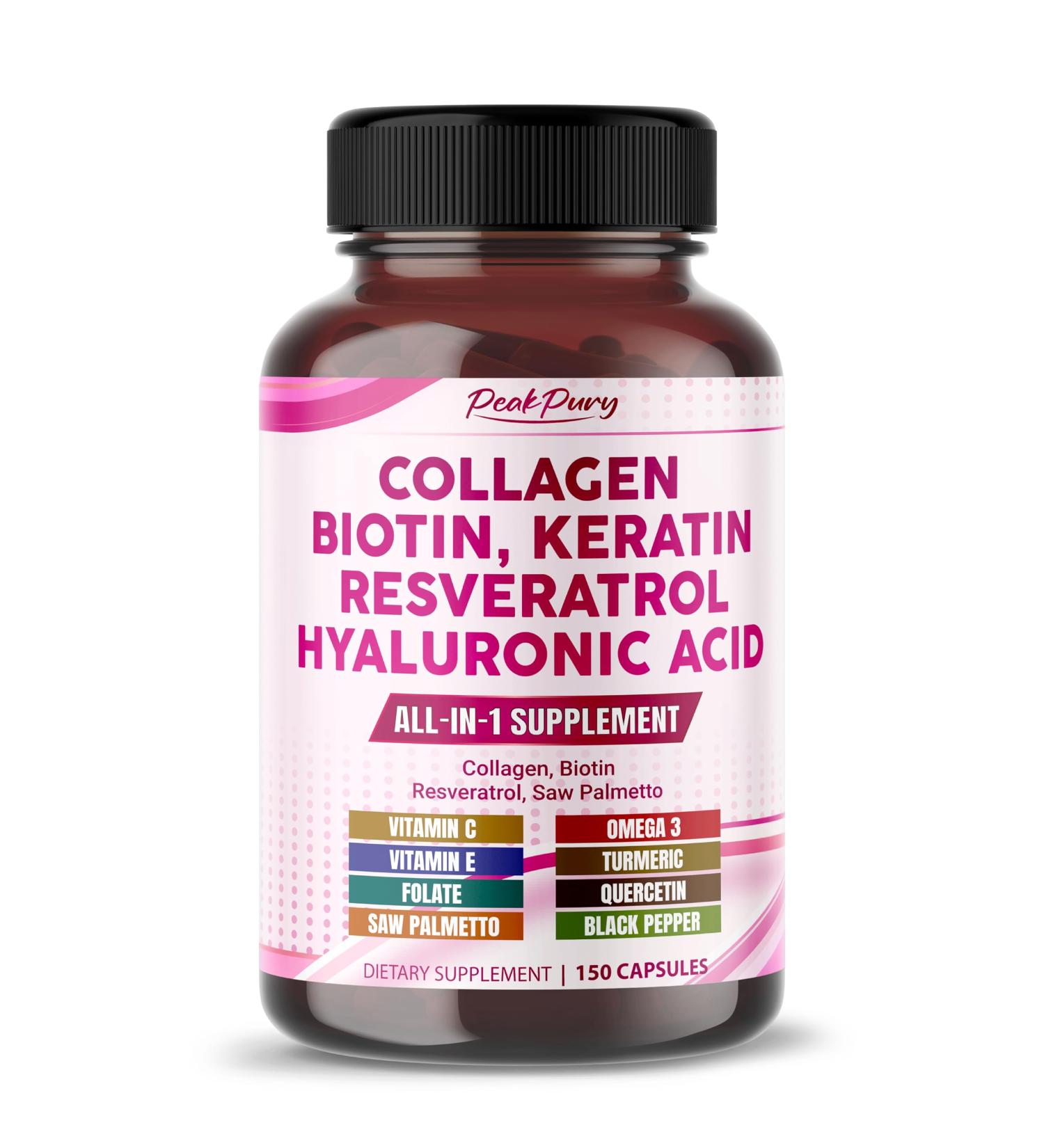 Collagen Biotin Resveratrol Saw Palmetto - Skin Joint Health Support 150 count (pack of 1) - Buy Online on GoSupps.com