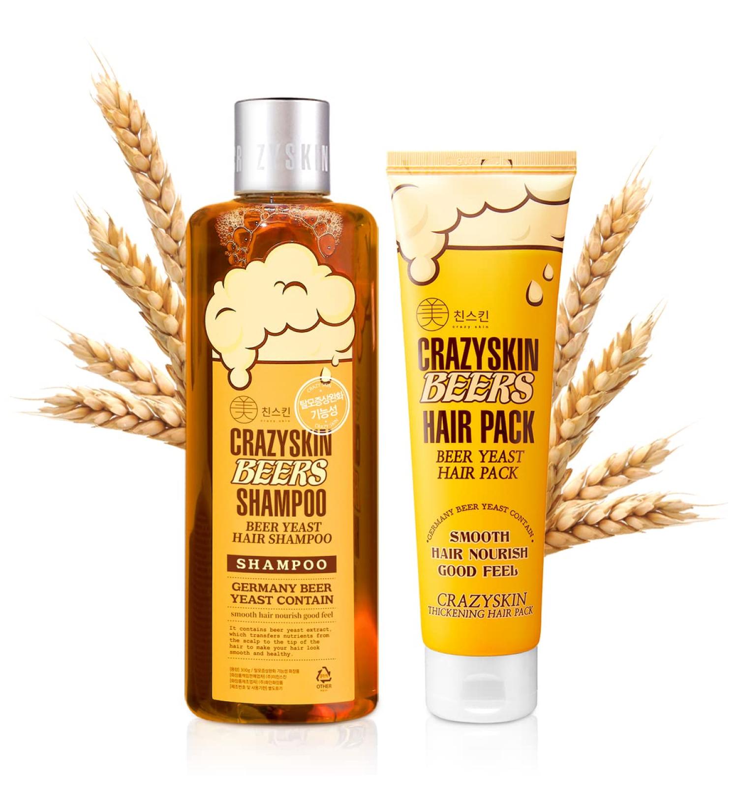 CRAZY SKIN Beer Shampoo & Hair Pack SET - Biotin Rich for Hair Loss, Regrowth & Thickening - Sulfate-Free Formula - Buy Online on GoSupps.com