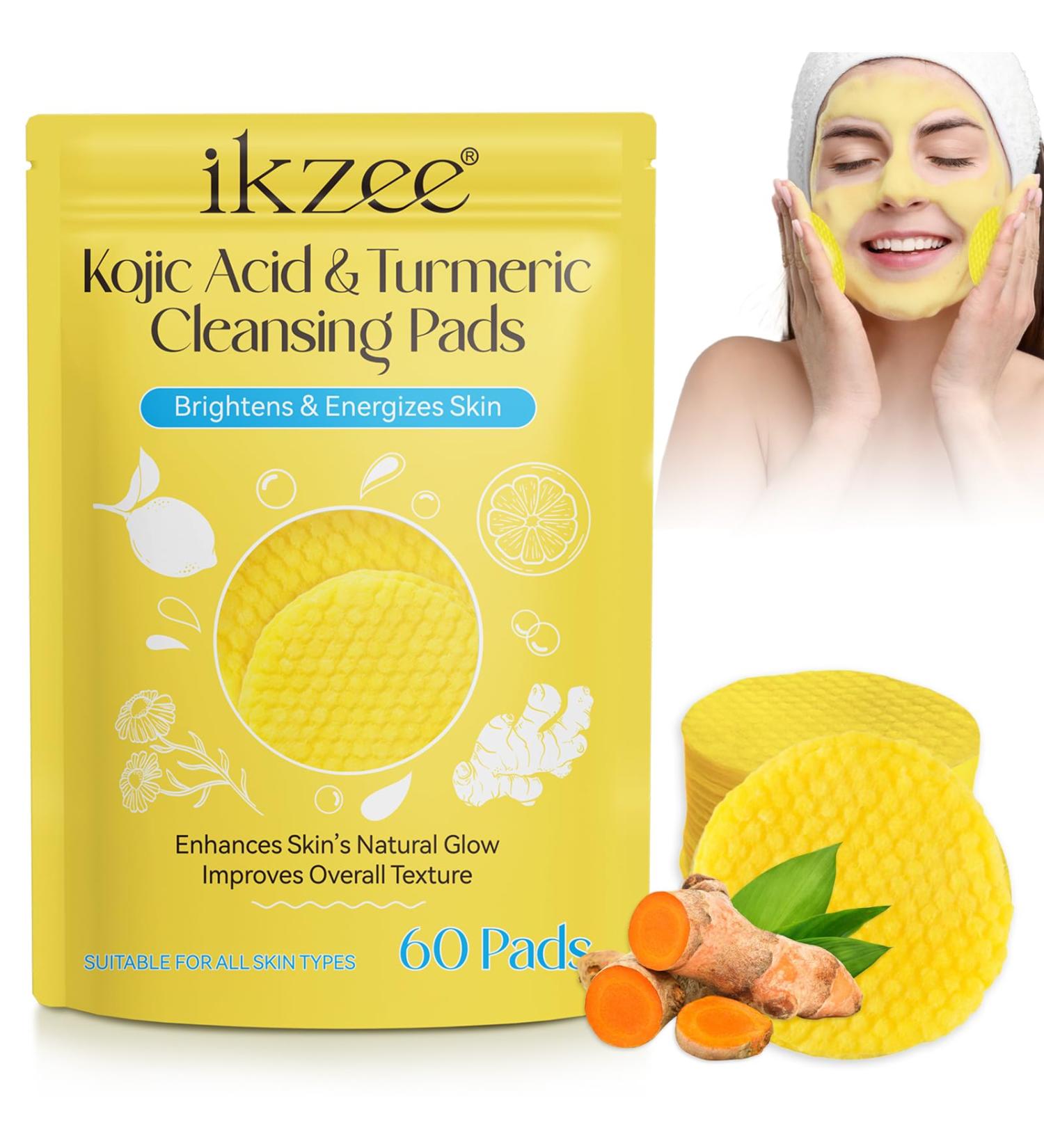 60 Pads Turmeric Kojic Acid Cleansing Pads Turmeric Kojic Pads Turmeric Kojic Acid Pads for Exfoliating Turmeric Exfoliating Face Pads for Dark Spots Deep Cleansing - Buy Online on GoSupps.com