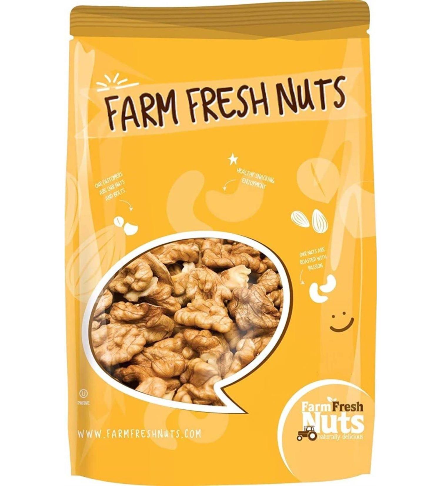 Farm Fresh Nuts 1lb Dry Roasted Himalayan Salted California Walnuts - Omega 3 Rich Super Crunchy Snack - Buy Online on GoSupps.com