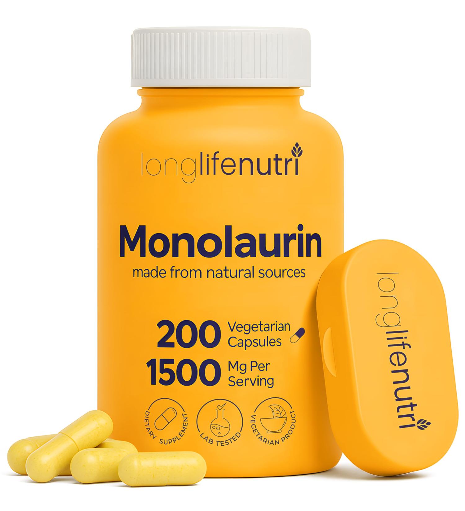 LongLifeNutri Monolaurin 1500mg - Potent Glycerol from Coconut 200 Vegetarian Capsules Organic Supplement for Gut Balance & Natural Defense 100-Day Supply GMP Certified Made in USA 200 Count (Pack of 1) - Buy Online on GoSupps.com