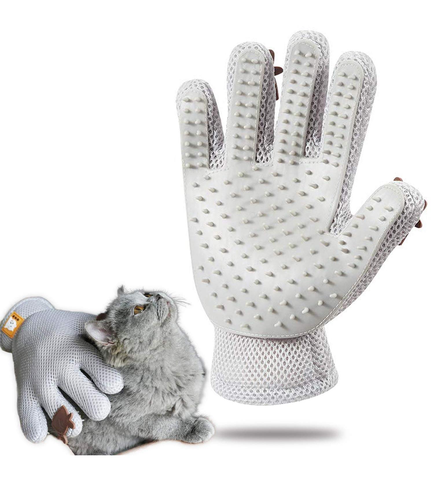 FURBB Pet Grooming Glove - Efficient Cat Dog Deshedding Brush Mitt - Gentle Hair Remover & Massage - Five Finger Design - Long & Short Fur - Right Hand Grey - Buy Online on GoSupps.com