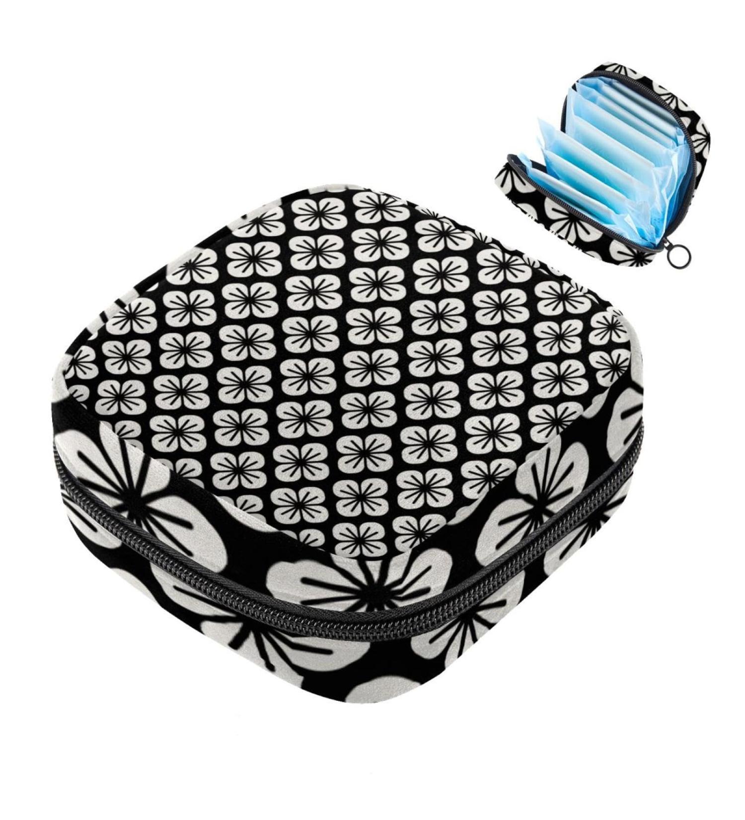 Portable Storage Bags for Women's Bandages | Black & White Cherry Blossom Design | Multi-colored Menstrual Insert & Tampon Holder for School & Office - Buy Online on GoSupps.com