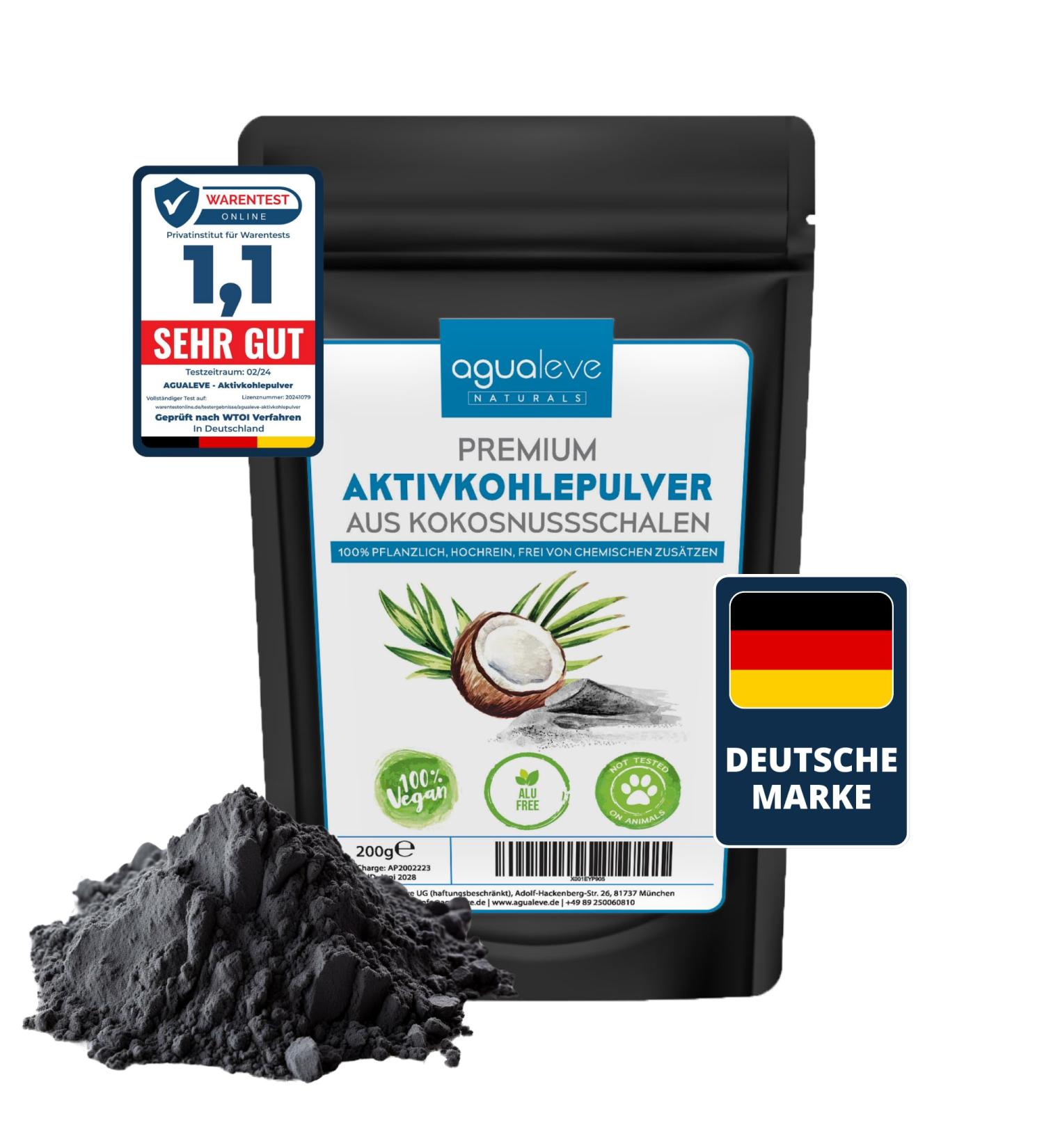 AGUALEVE Premium Activated Carbon Powder 200g - 100% Natural Coconut Shells | Versatile for Bathroom Kitchen & Garden | Vegan & Chemical-Free - Buy Online on GoSupps.com