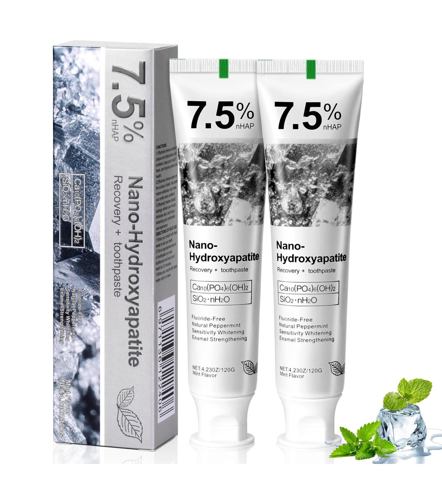 2PCS Hydroxyapatite Toothpaste 7.5 for Enamel Protection Fluoride-Free Toothpaste for Sensitive Teeth Fresh Breath Mild Mint Flavor 4.23 oz - Buy Online on GoSupps.com