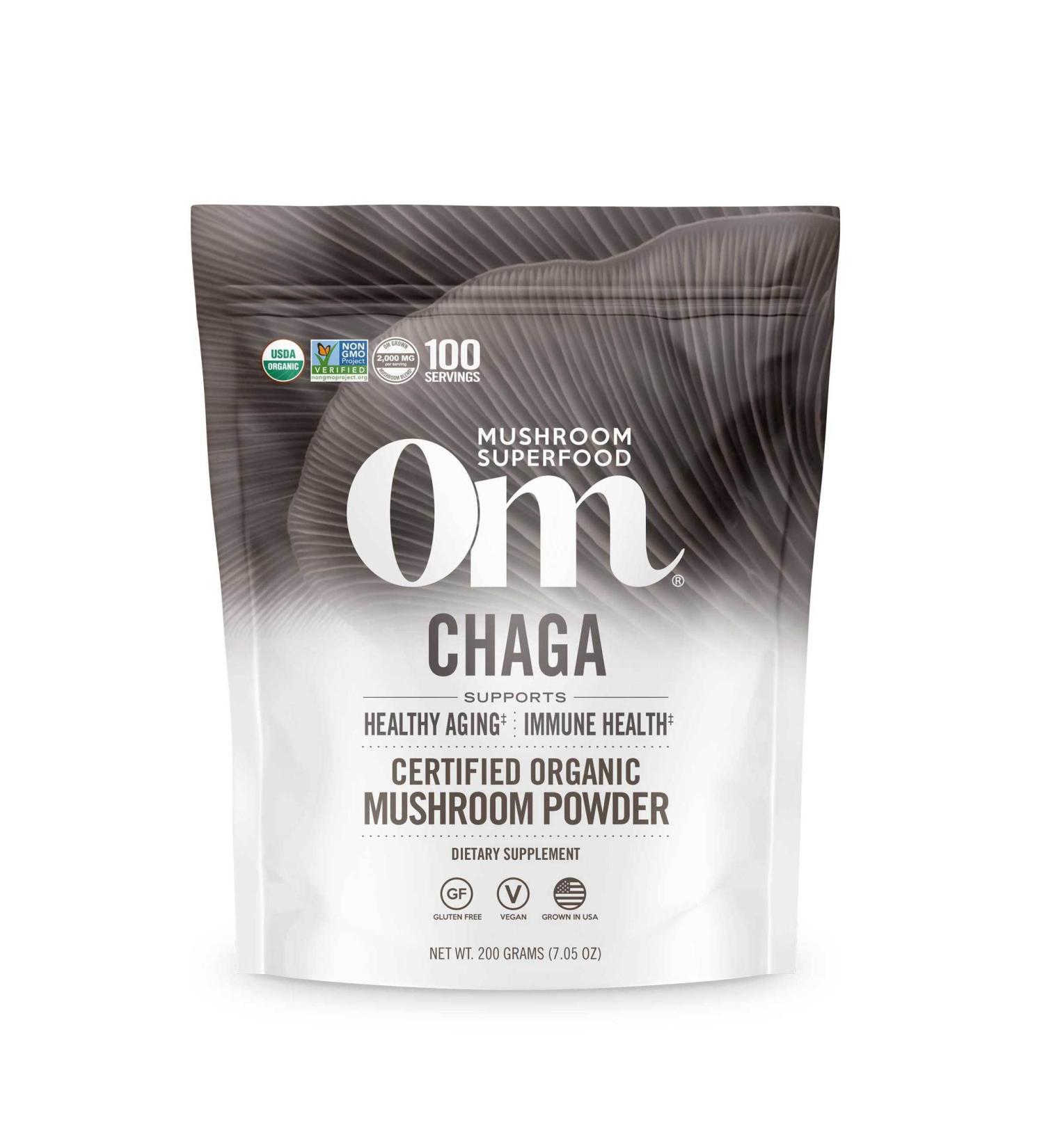 Om Mushrooms Chaga Powder - Certified Organic 7.05 oz (200g) | 100% Pure Mushroom Supplement - Buy Online on GoSupps.com