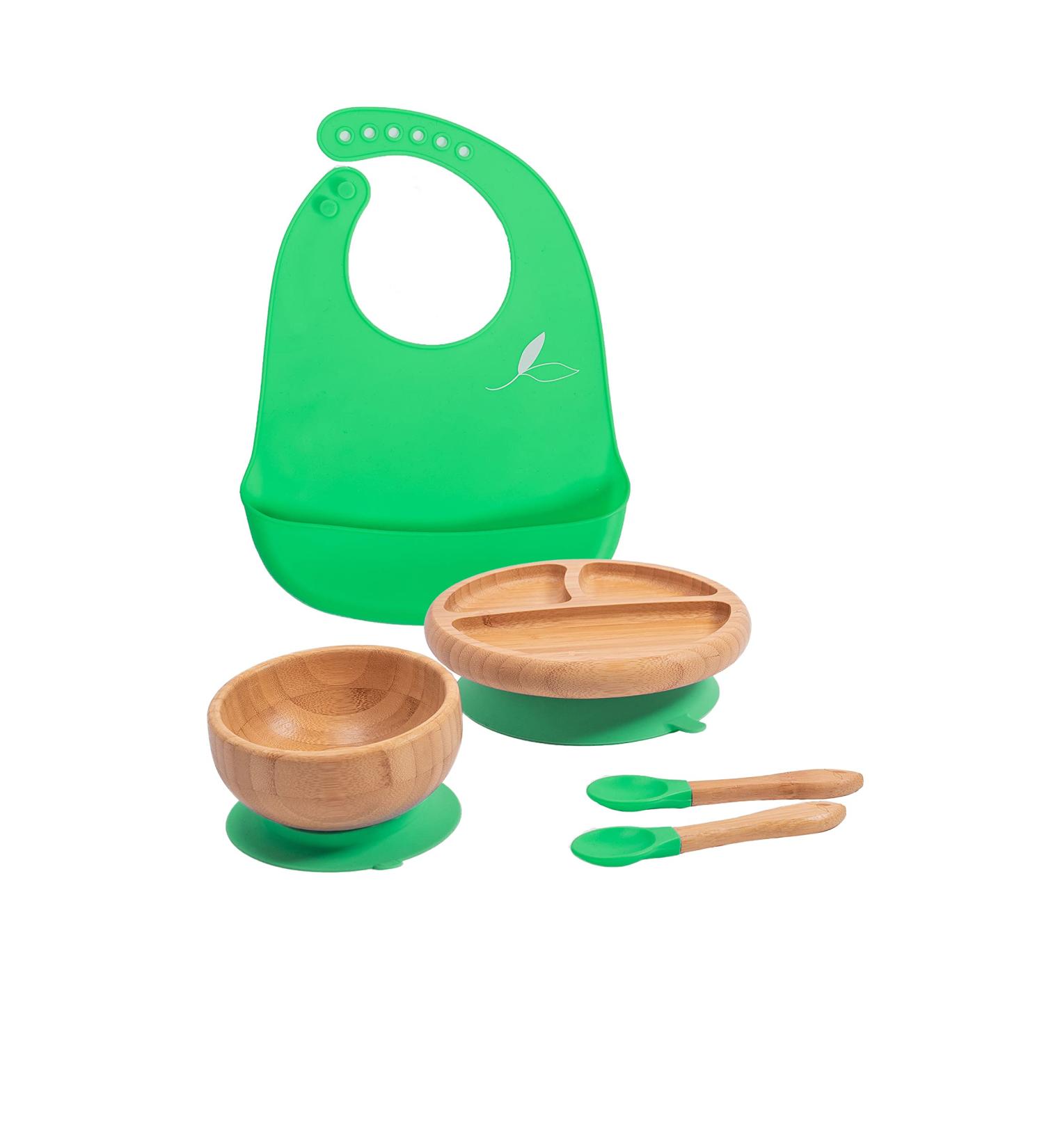 Love Earth Bamboo Baby Weaning Set - 5 Piece Eco-Friendly Set for Babies 3 Months to 6 Years - Green - Buy Online on GoSupps.com