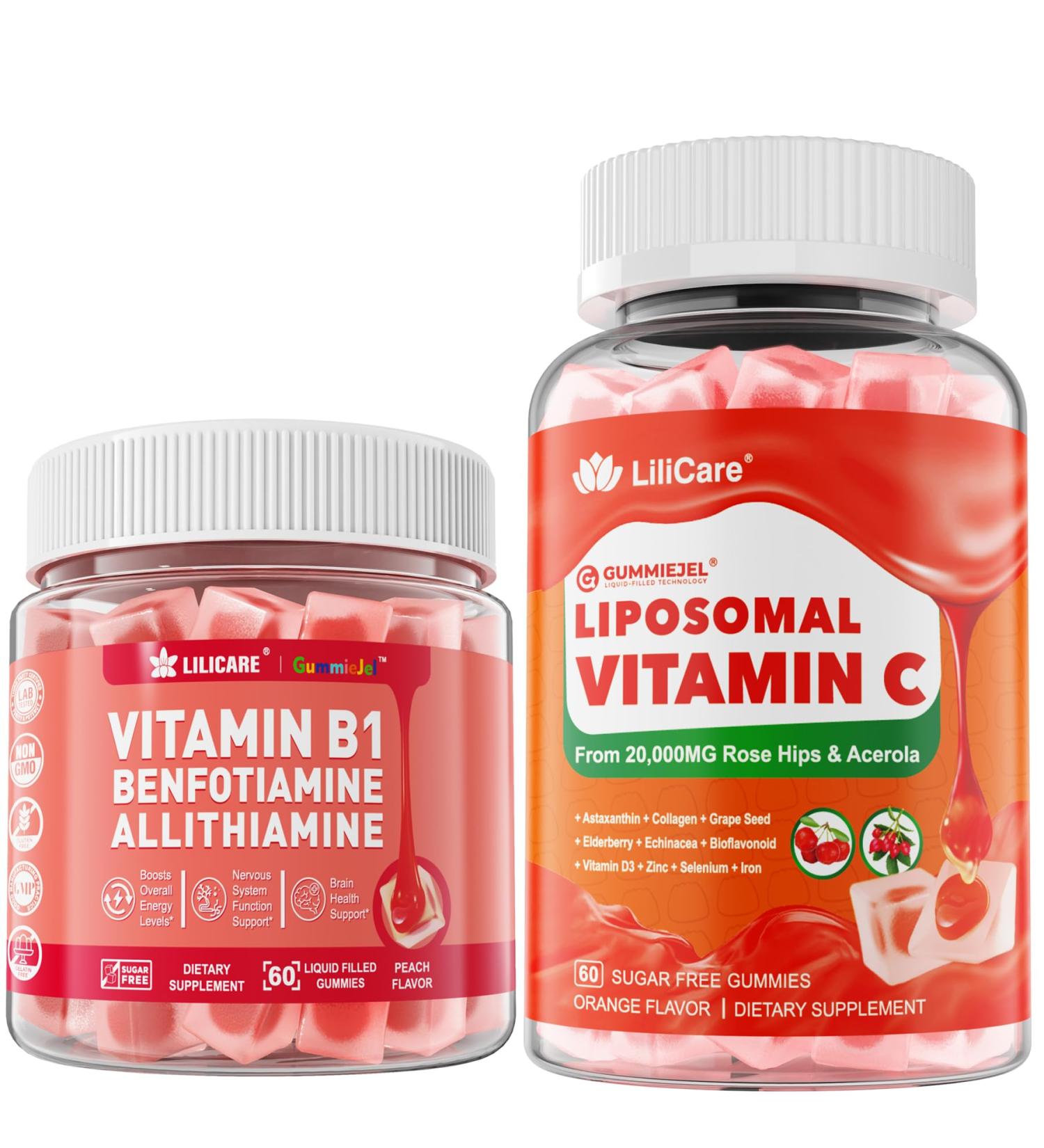 LILICARE Liposomal Vitamin C 1000mg+Vitamin B1 Gummies Benfotiamine 300mg - Buy Online on GoSupps.com