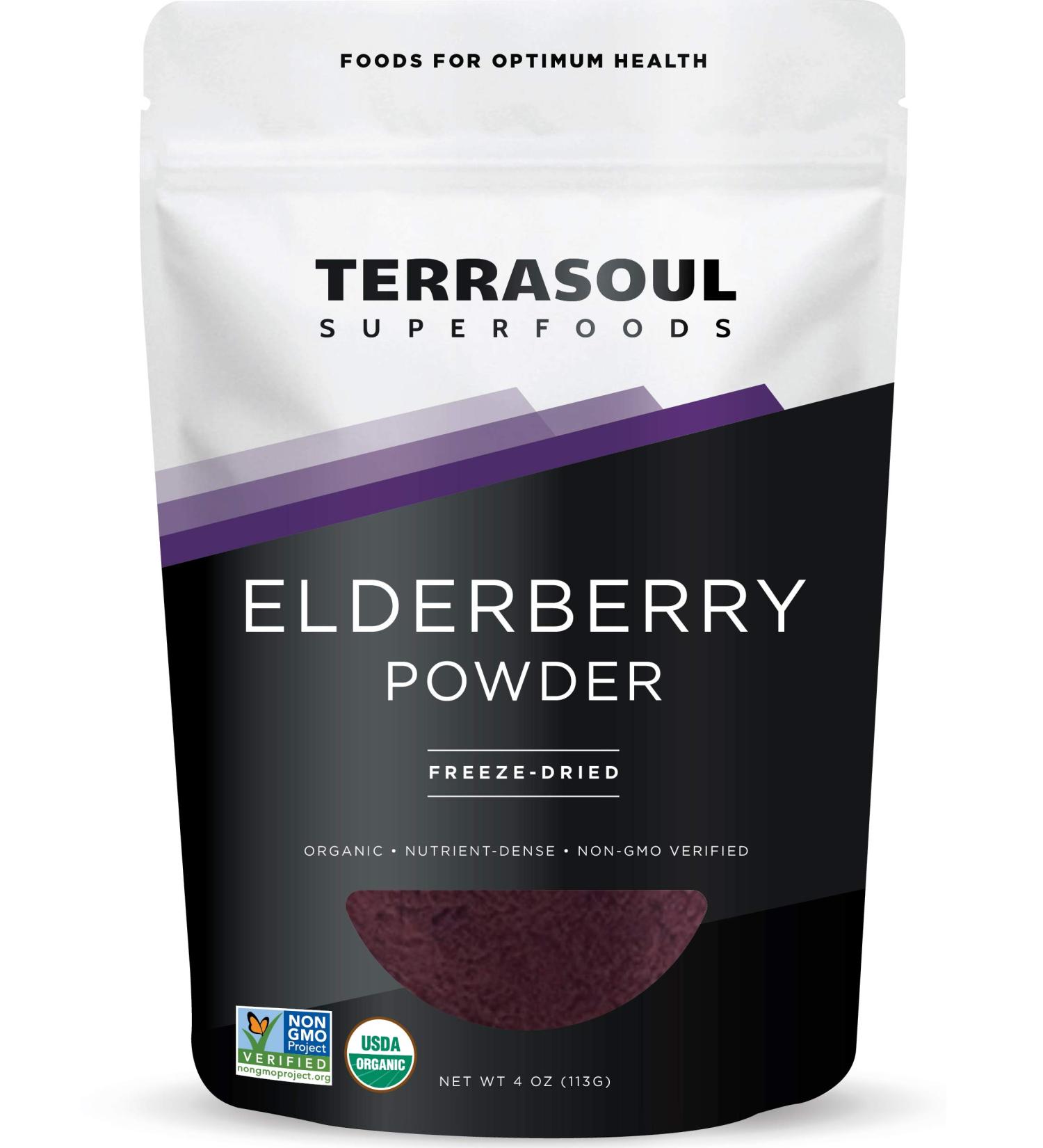 Terrasoul Superfoods Organic Elderberry Powder 4 Oz - Freeze-Dried Antioxidant Immunity Support - Buy Online on GoSupps.com