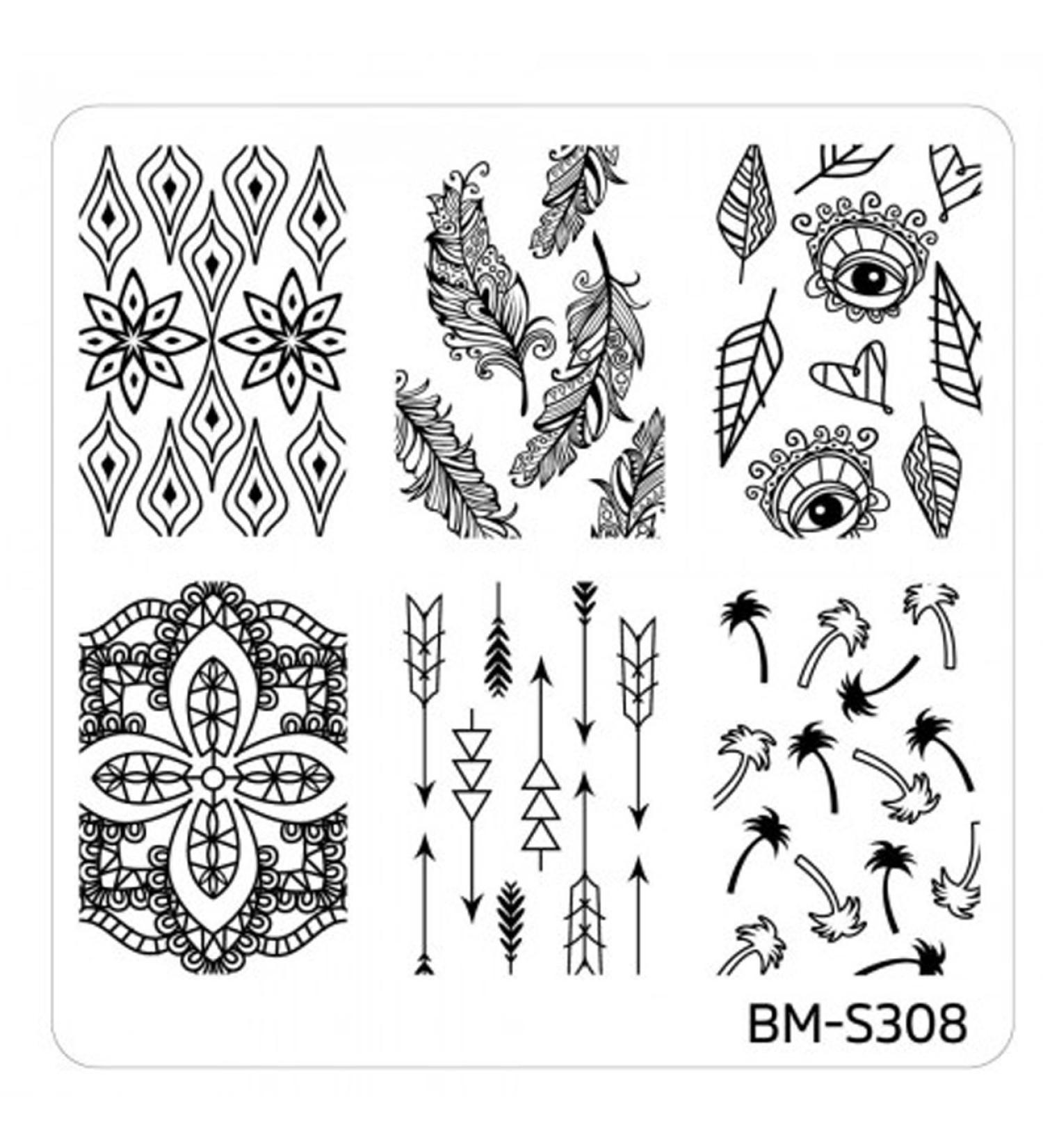 Stamping stencil plate BM S308 Bundlemonster Hippie Chic Nailart nail design