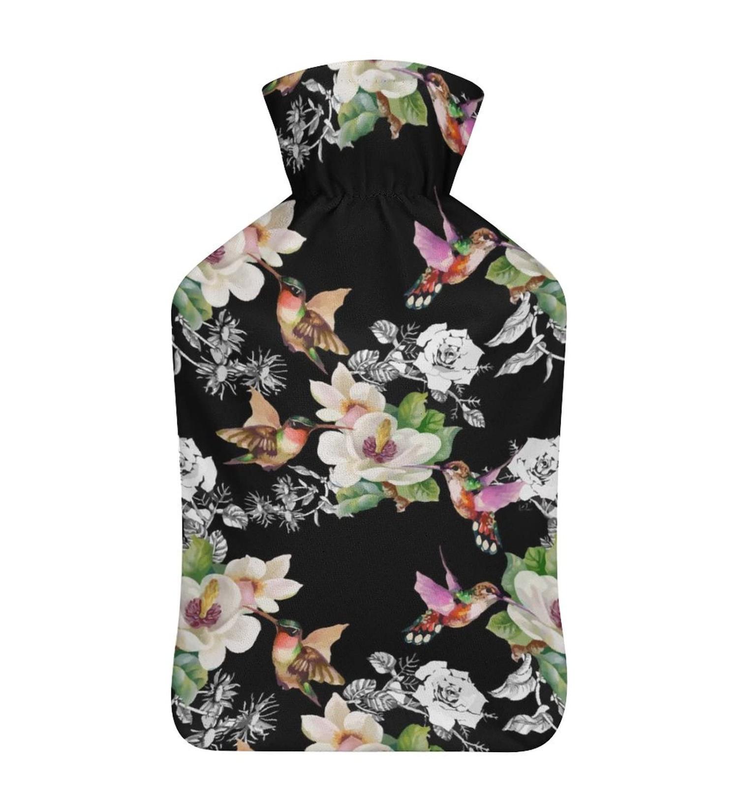 Flowers Birds Hot Water Bottle with Plush Cover - Hand Warmer for Adults & Kids | 26.5x15.3cm - Ideal for Cozy Comfort - Buy Online on GoSupps.com