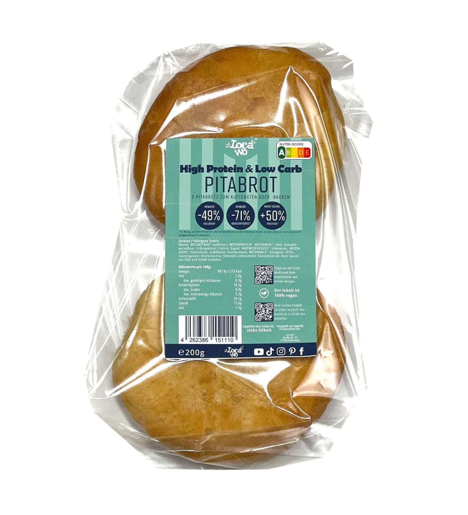 Locawo High Protein Low Carb Pita Bread | Vegan Doner Bread | Protein-Packed Full Wheat Taste for a Healthy Diet - Buy Online on GoSupps.com