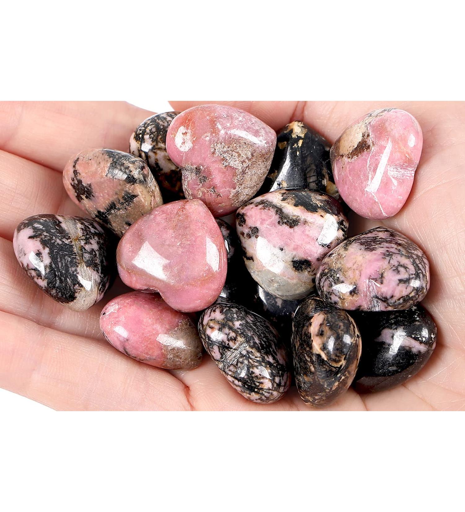 Xiannvxi 10 PC Heart Stones Set - Rhodochrosite & Black Line Rhodolith Healing Crystals | Natural Gemstones for Love & Happiness - Buy Online on GoSupps.com