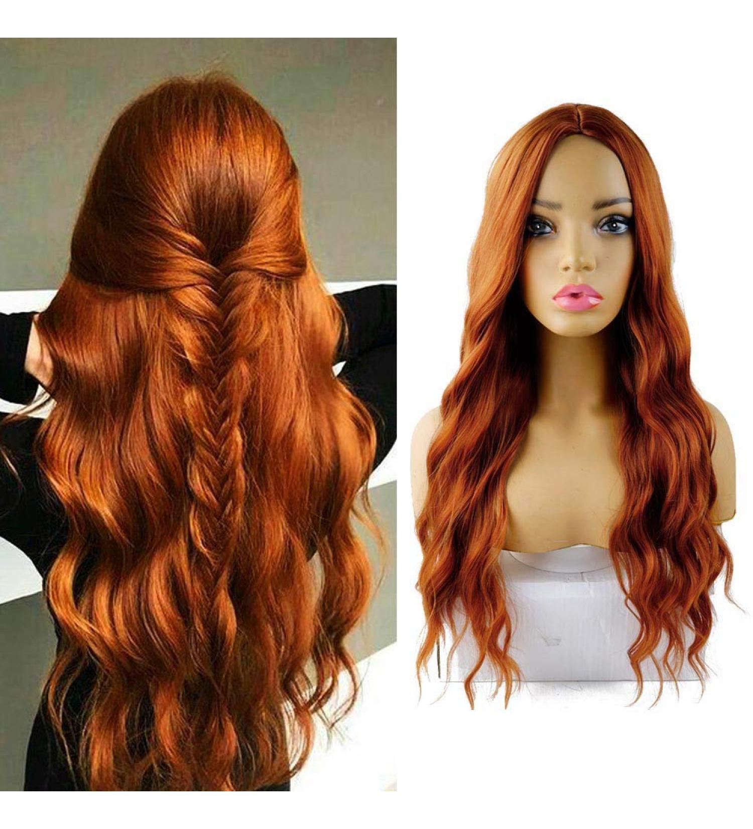 Long Wavy Half Wig for Black Women | 26 Copper Synthetic Wigs | Ginger Auburn Orange | Wavy Hairpiece - Buy Online on GoSupps.com