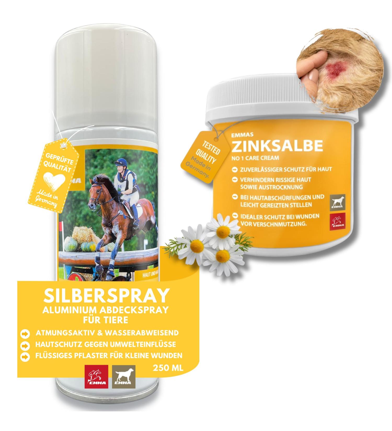 First Aid Set for Animals | Silver Spray & Zinc Ointment for Horses Cows & Pets | Wound Healing & Disinfection Spray | 250ml & 200ml - Buy Online on GoSupps.com