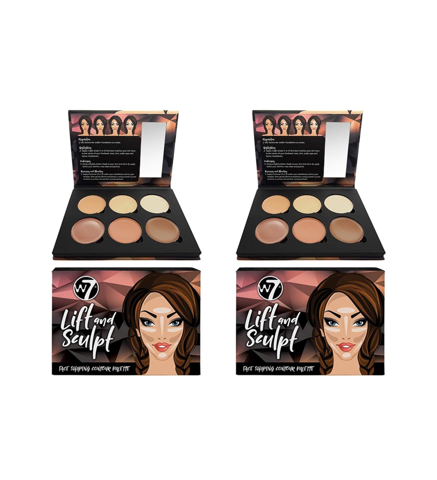 W7 Lift & Sculpt Cream Contour Kit - Concealing Highlighting & Contouring Makeup Palette - Step-by-Step Instructions Included - 2 Pack 18 g (Pack of 2) - Buy Online on GoSupps.com