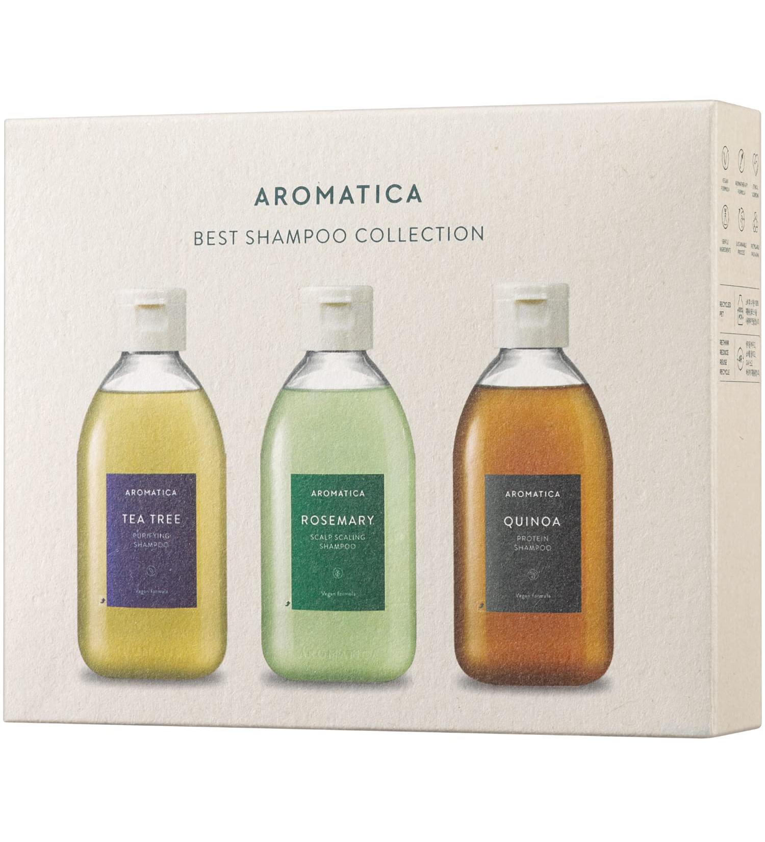 AROMATICA Plant-Based Vegan Shampoo Collection - Rosemary Tea Tree Quinoa - Sulfate, Silicone, and Paraben-Free - Trial Set - Buy Online on GoSupps.com