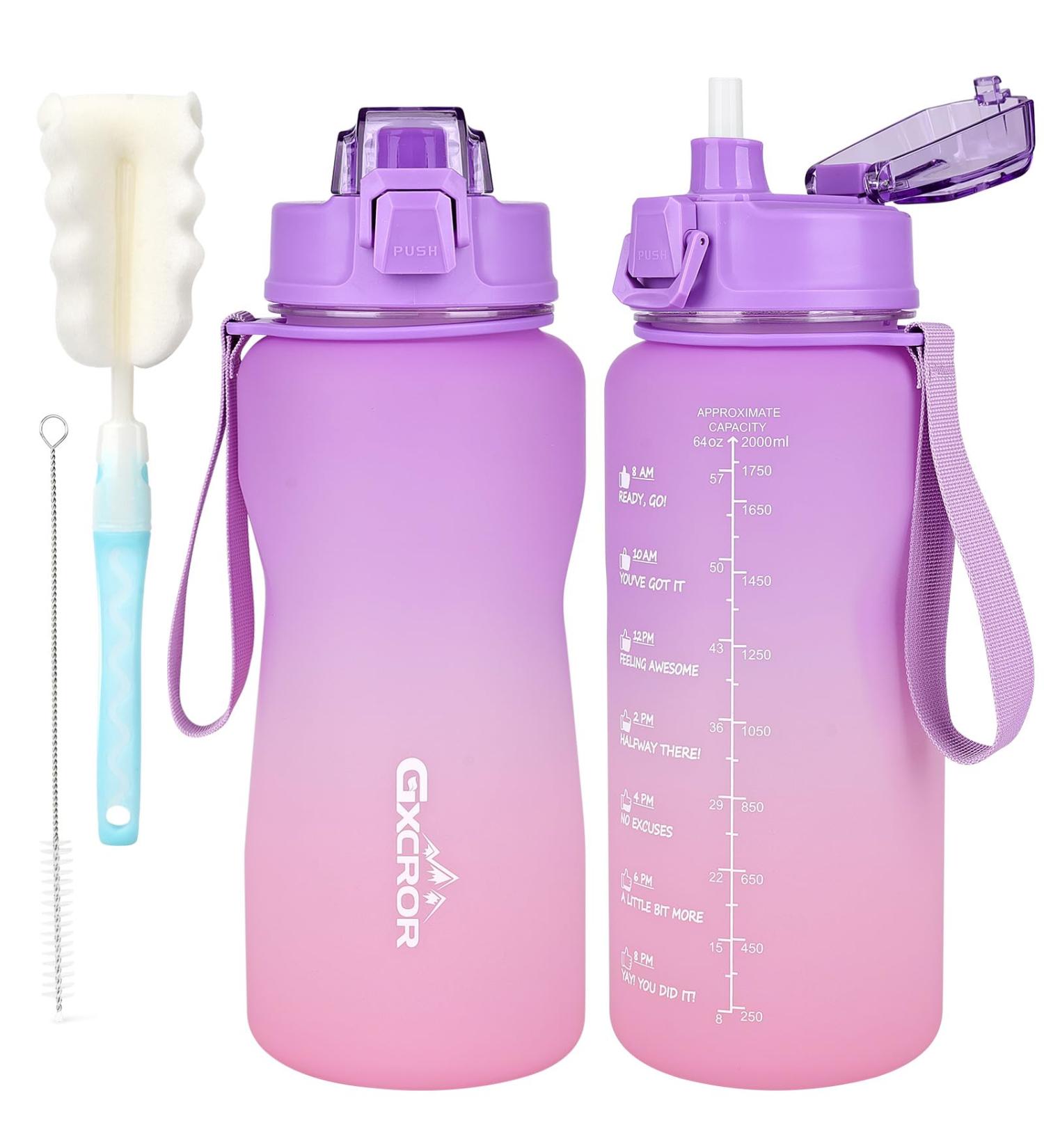 GXCROR 2L BPA-Free Leak-Proof Drinking Bottle | Sport Gym Water Bottle with Time Marking | Purple & Pink Gradient - Buy Online on GoSupps.com