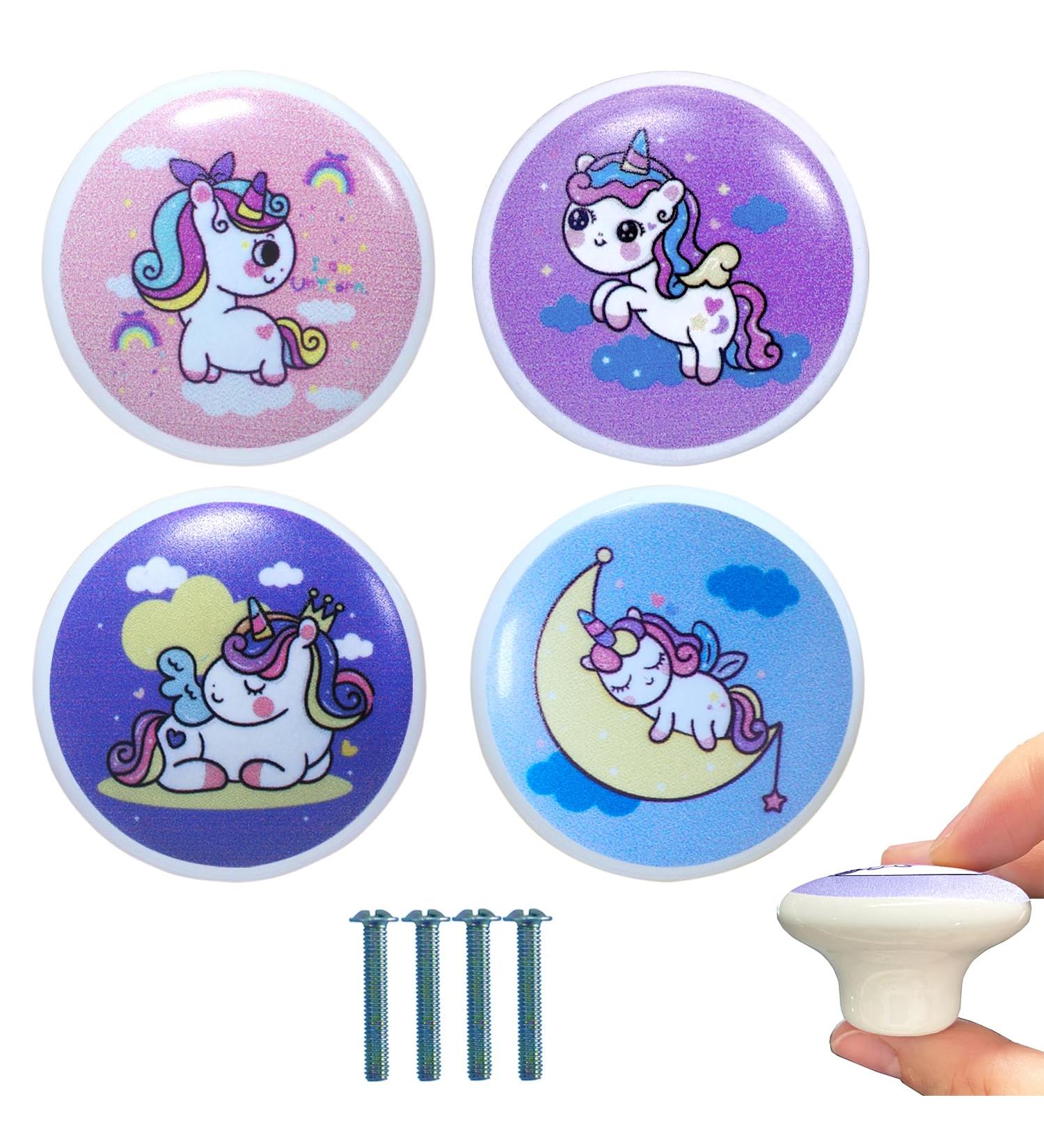 Zfkxgs Unicorn Furniture Buttons - Vintage Ceramic Cabinet Knobs for Children's Rooms & Drawers - 4-Piece Set for Kids' Furniture - Buy Online on GoSupps.com