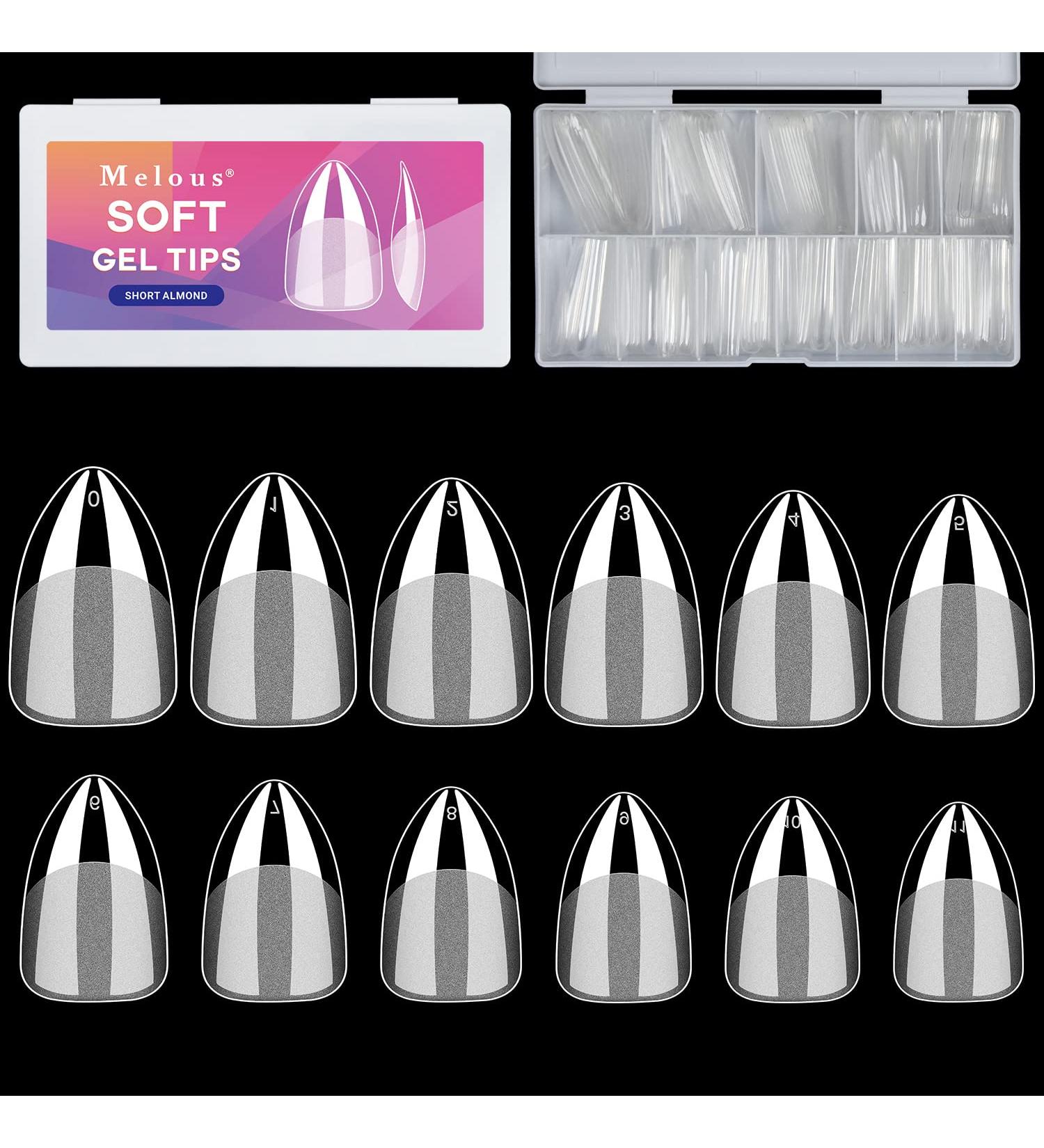 Short Almond Soft Gel Nail Tips - 600PCS Pre Buff Full Cover Half Matte Clear Fake Nails | Melous - Buy Online on GoSupps.com