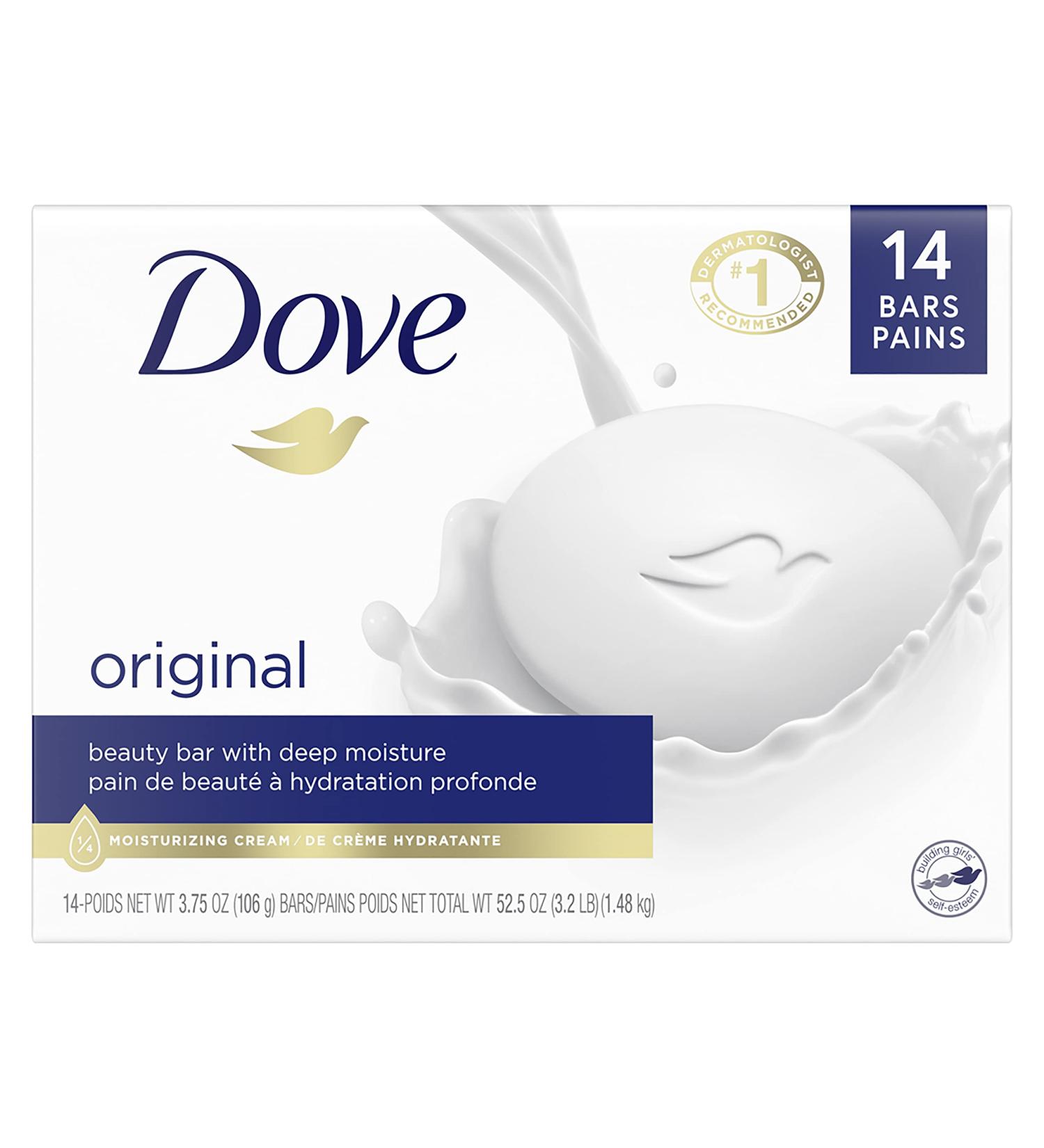 Dove Beauty Bar 3.75 oz 14-Pack | Gentle Skin Cleanser with 1/4 Moisturizing Cream | Unscented and Moisturizing | Soft Skin Care - Buy Online on GoSupps.com