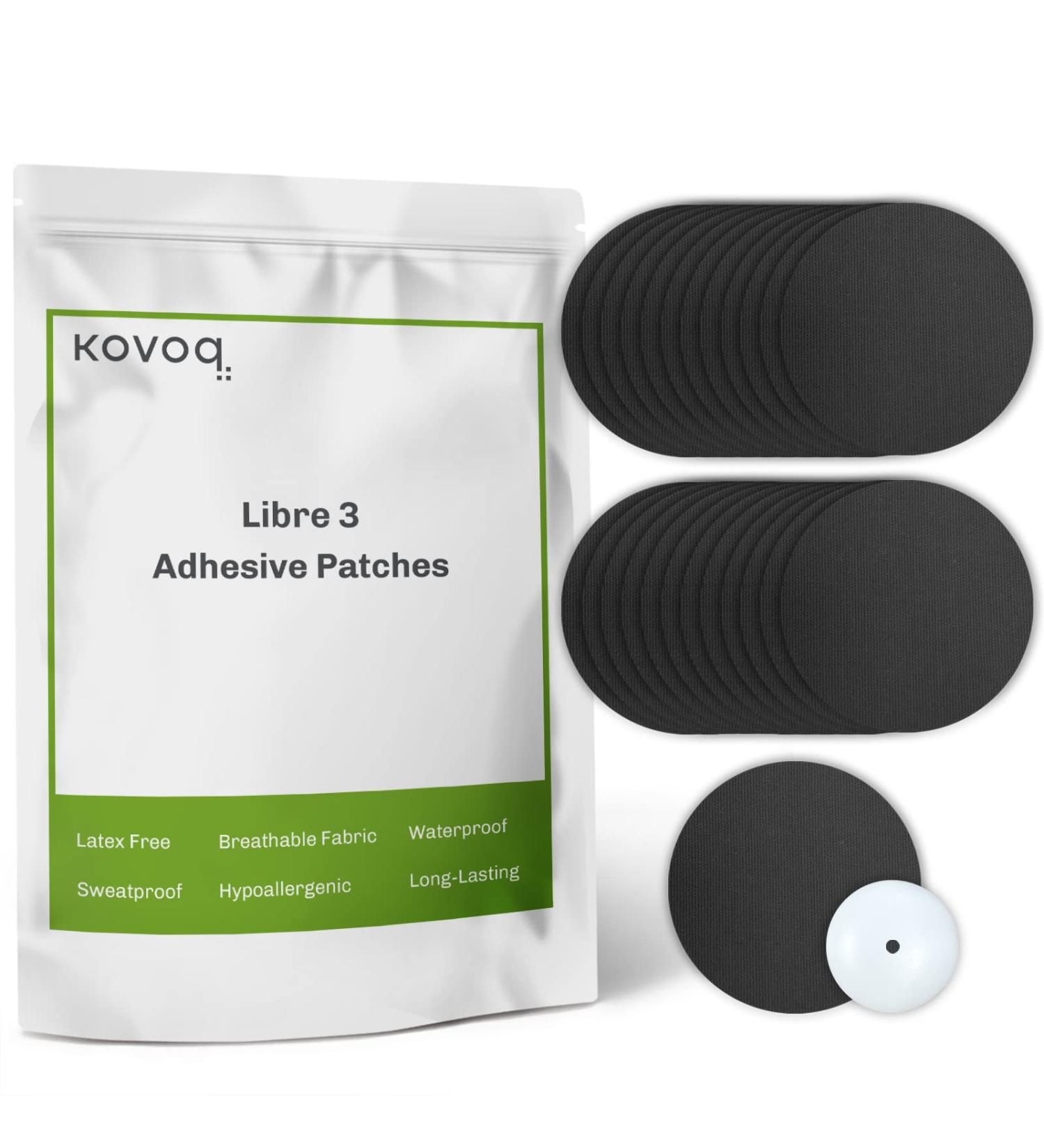 Kovoq Classic Pack 22 - Waterproof Libre 3 Sensor Covers, Adhesive Patches, and Customized Hardshell Cover - Latex-Free and Hypoallergenic (Blk) - Buy Online on GoSupps.com