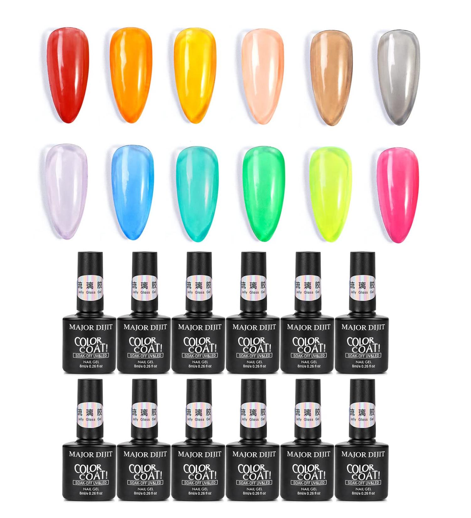 DouborQ Jelly Glass Gel Nail Polish Set 8ML 12 Colors Blue Red Purple Rainbow Neon Yellow Green Orange Summer Crystal Sweet Gel Polish Kit Translucent Soak Off UV Varnish Gel 12Color Jelly Gels Set - Buy Online on GoSupps.com