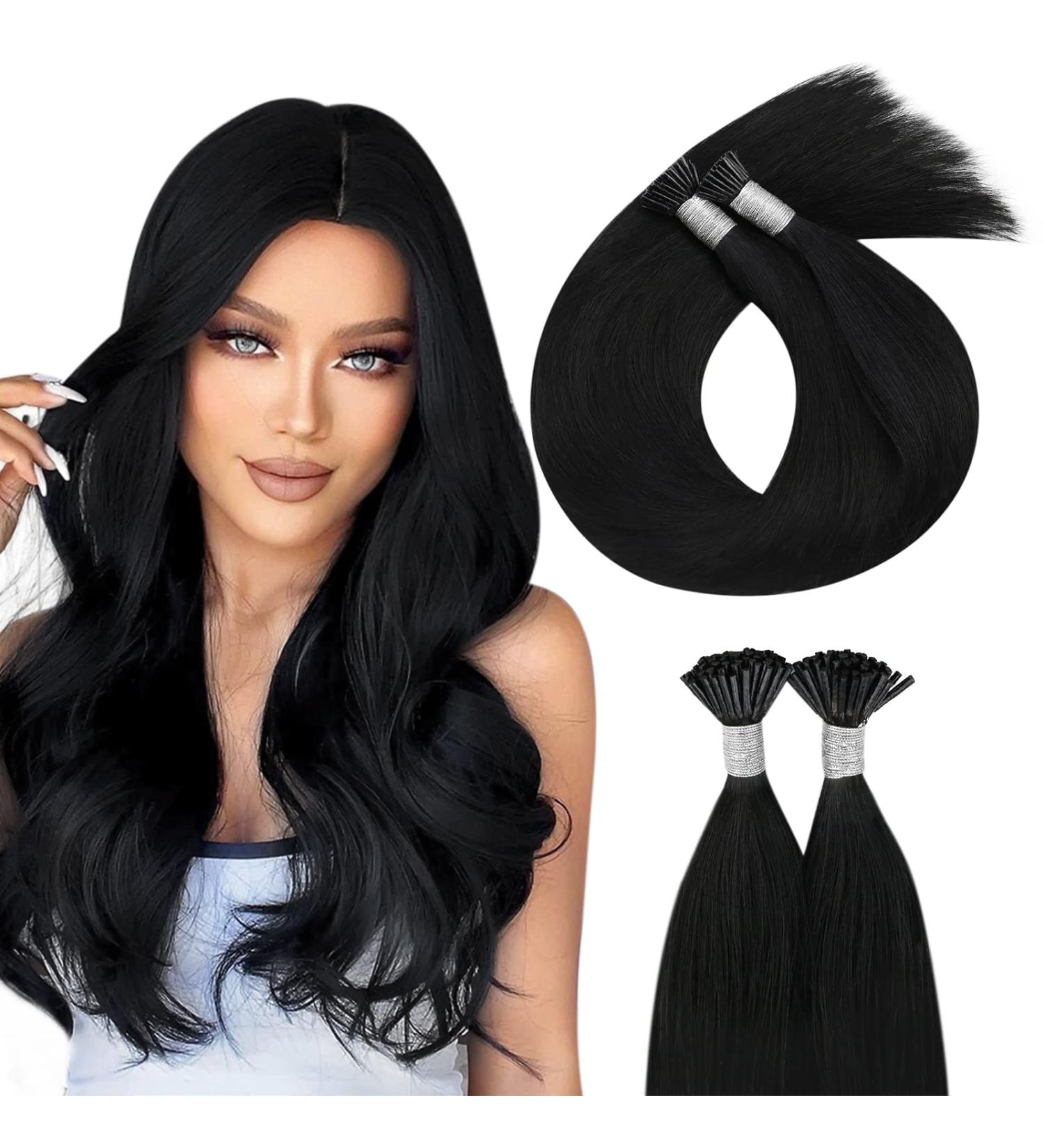 Moresoo I Tip Extensions - Real Hair Bonding Extensions Black Keratin Pre-Bonded 40g/Pack 16 inch/40 cm #1 I-Tip Hair Extensions - Buy Online on GoSupps.com
