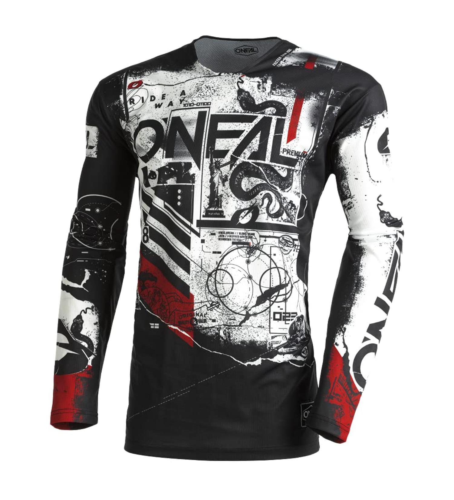 O'neal |Motocross long-sleeved shirt |MX Enduro motorcycle |Fast drying and light performance material collarless design |Mayhem Jersey |Adults M black/white/red