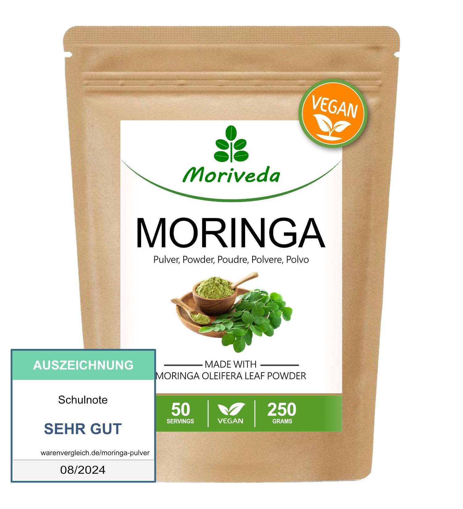 Moringa Powder 250g - Vegan and Gluten Free - Microfine Oleifera Leaf Powder - Vitamins Protein Amino Acid Micronutrients with Maximum Bioavailability - by MoriVeda - 1x250g - Buy Online on GoSupps.com