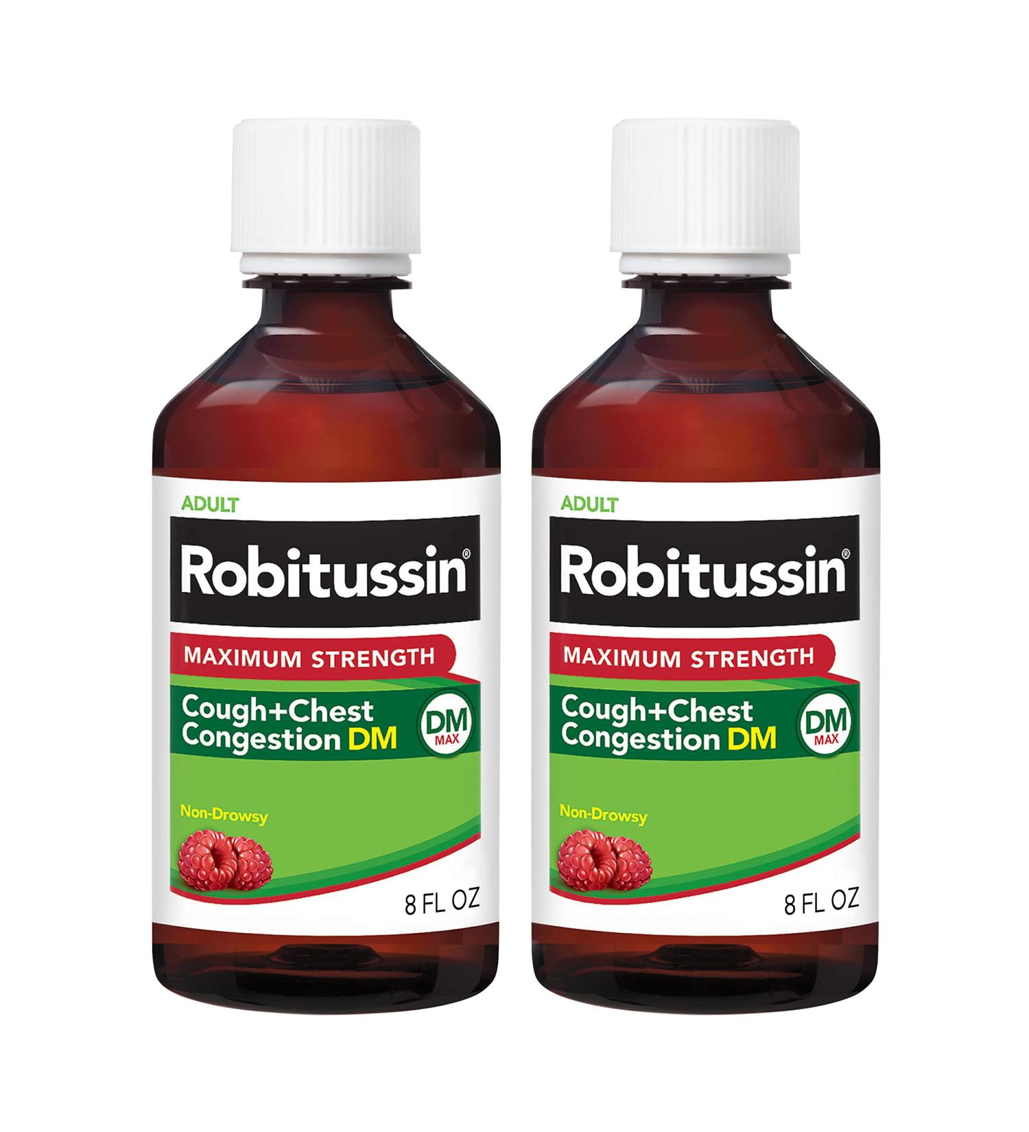 Robitussin Adult Maximum Strength Cough + Chest Congestion DM Max 8 Fl Oz x 2 - Non-Drowsy Raspberry Flavor - Buy Online on GoSupps.com